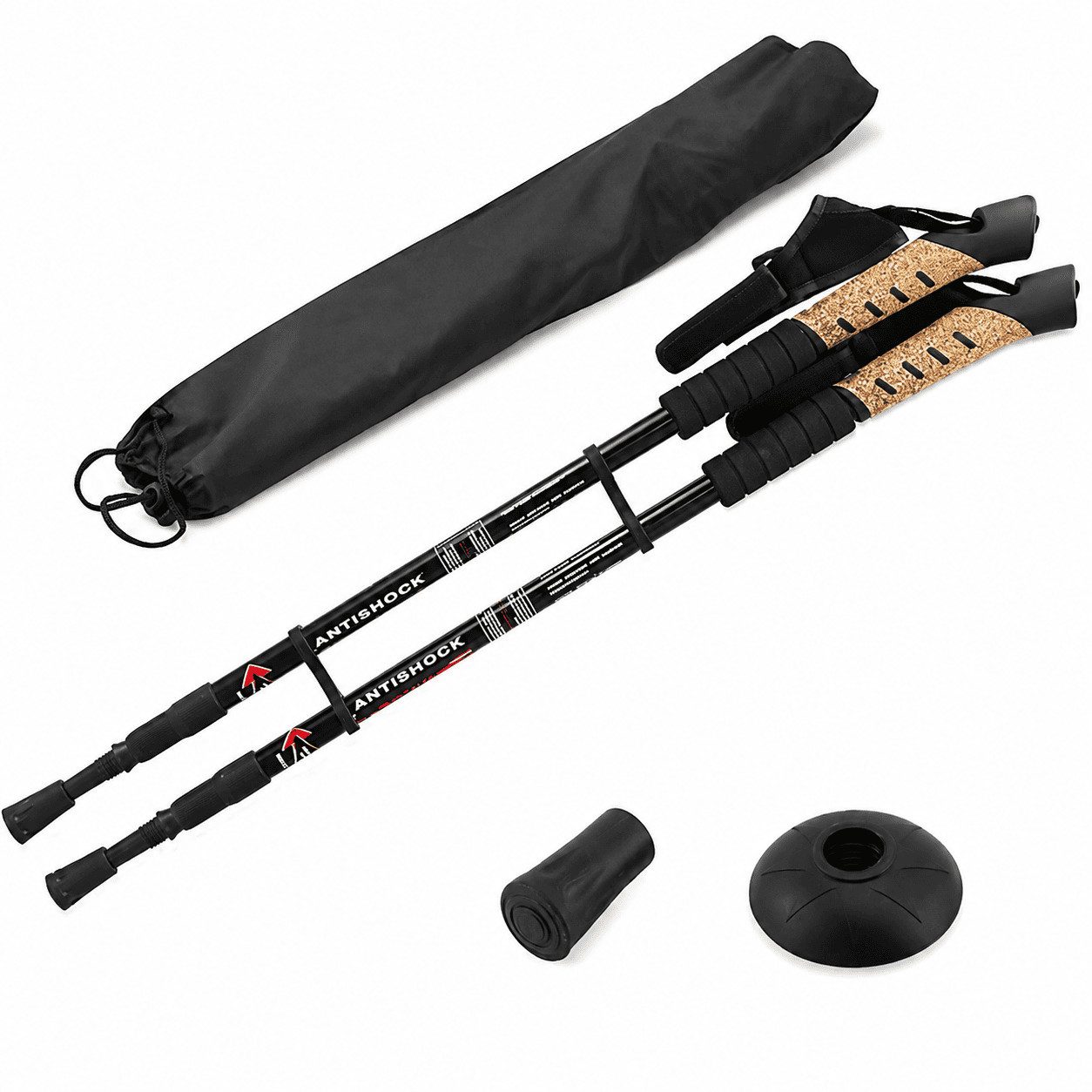 MidGard Nordic-Walking-Stöcke Teleskop Antischock Wanderstöcke aus Aluminiumlegierung mit Korkgriff (2 St), Leicht, mit ergonomischen Korkgriffe inkl. Transporttasche
