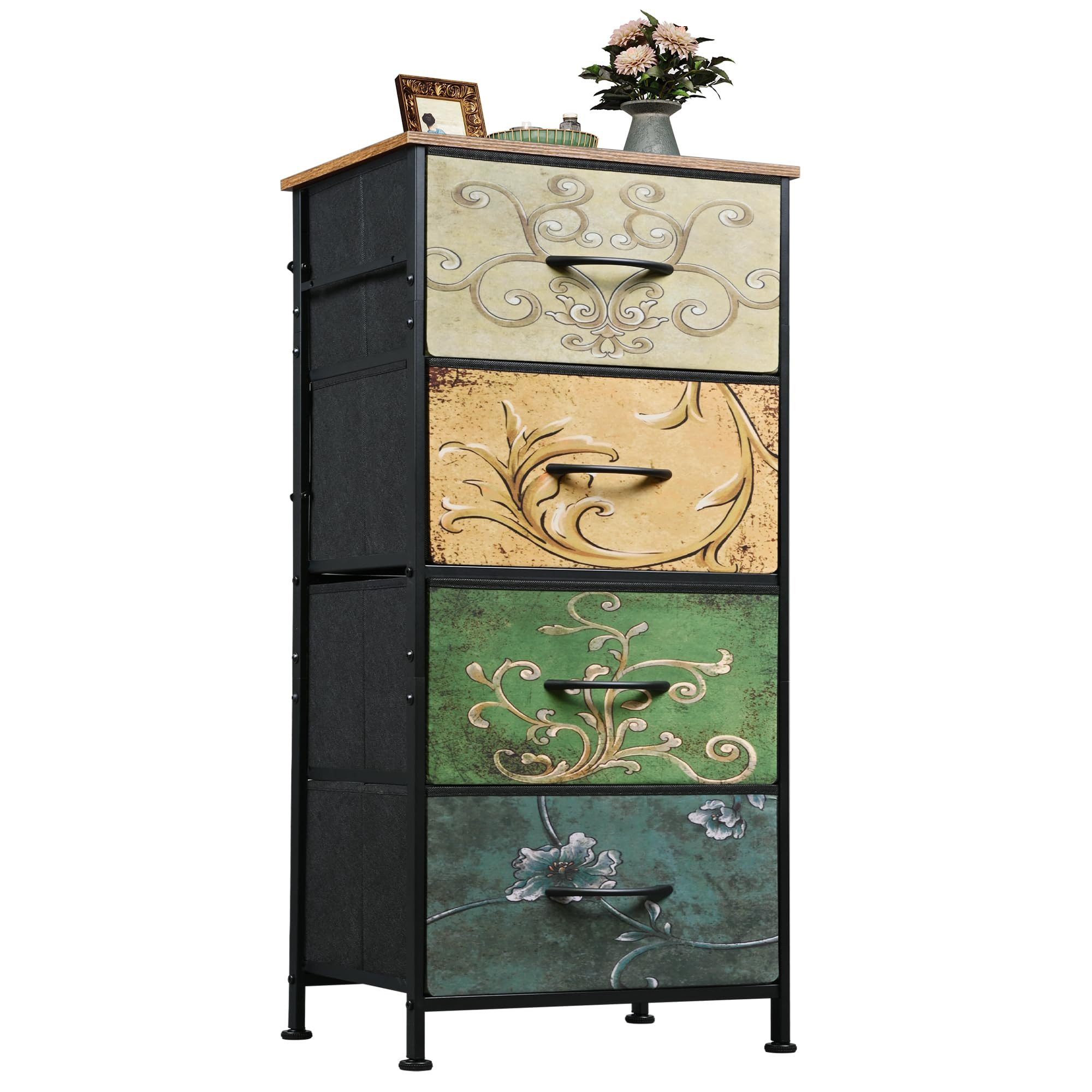 WLIVE Kommode Kommodenschrank, Sideboard mit 4/5 Schubladen, 40/120×30×98 cm, Metallrahmen, verstellbare Füße für Schlafzimmer/Flur