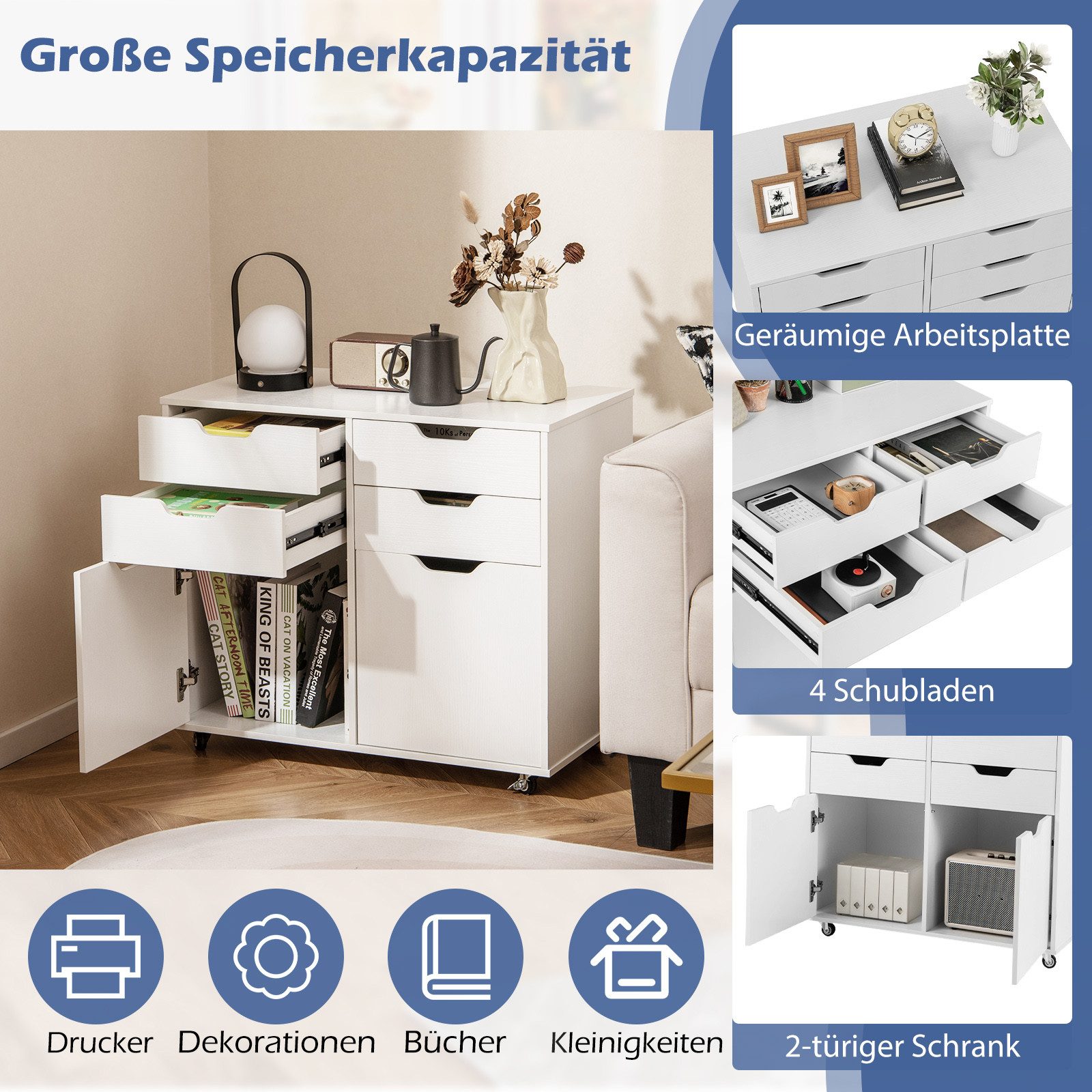 COSTWAY Rollcontainer, mit 4 Schubladen, 2 günstig online kaufen