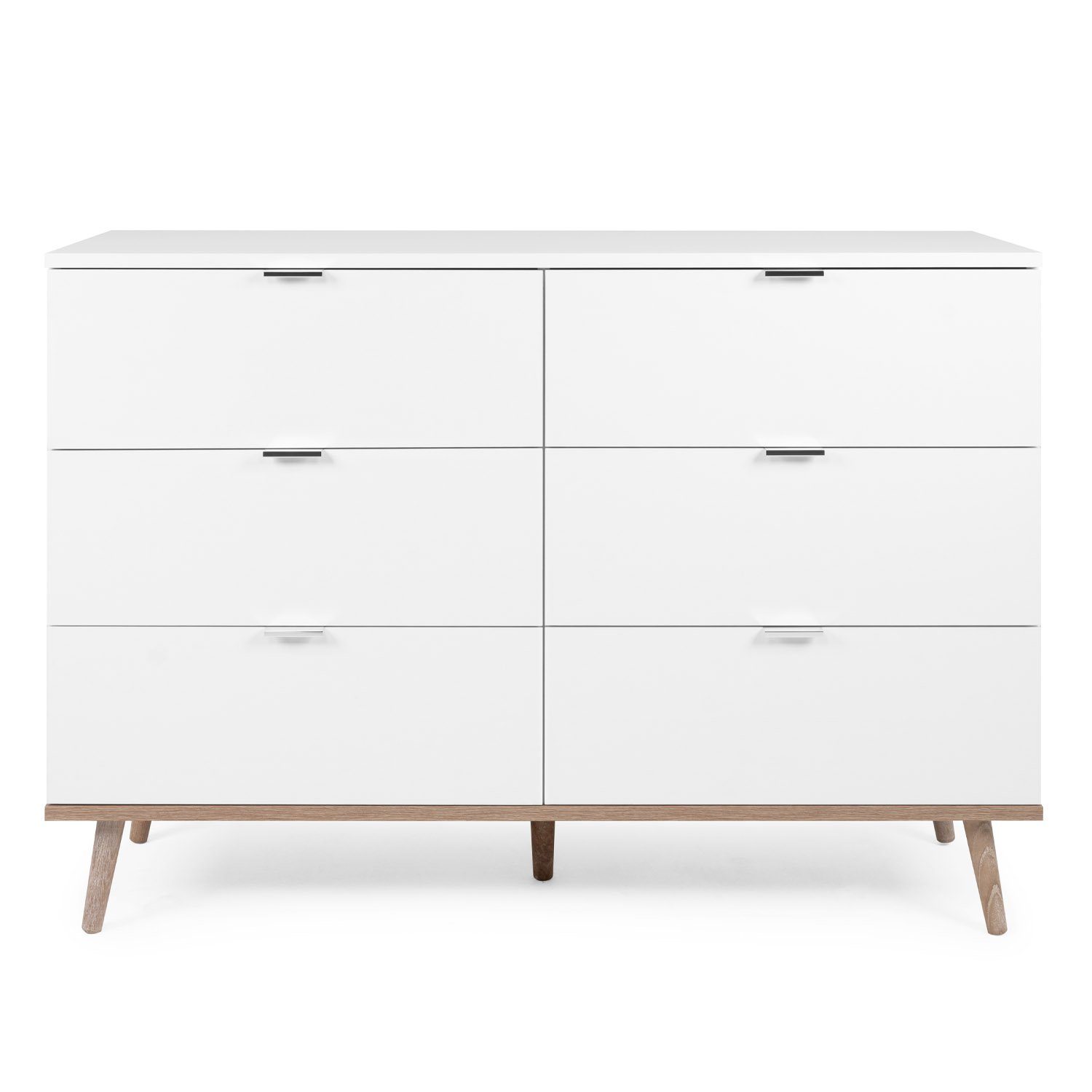 Homestyle4u Kommode Sideboard Weiß Holz Schlafzimmerschrank 6 Schubladen Holzfüße
