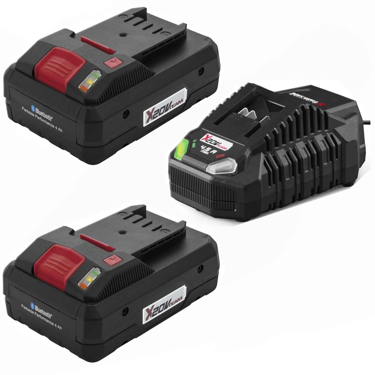 Parkside Starterset Parkside 2x Akku 20V - 4.0 Ah PAPS 204 und Ladegerät 4.5 A Akku Starter-Set