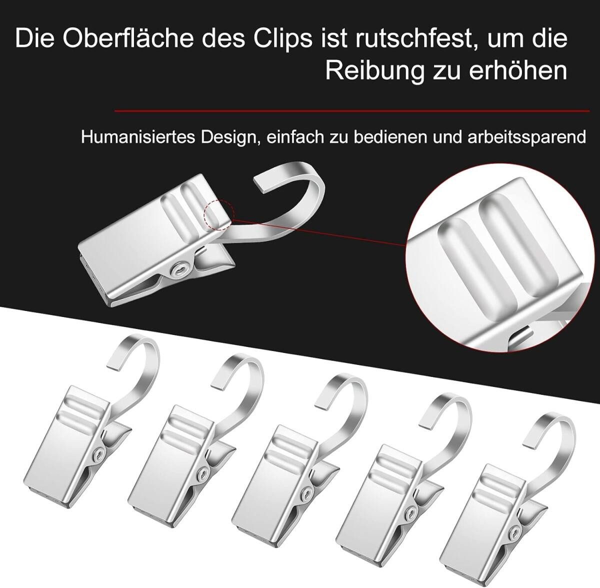 FELIXLEO Gardinenstange Vorhang Clips Metall Klammern mit Haken Duschvorhang Silber