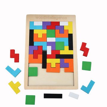 GelldG Lernspielzeug Montessori Spielzeug ab 3 4 5 Jahre, 3 in 1 Holz Tangram Puzzle Set.