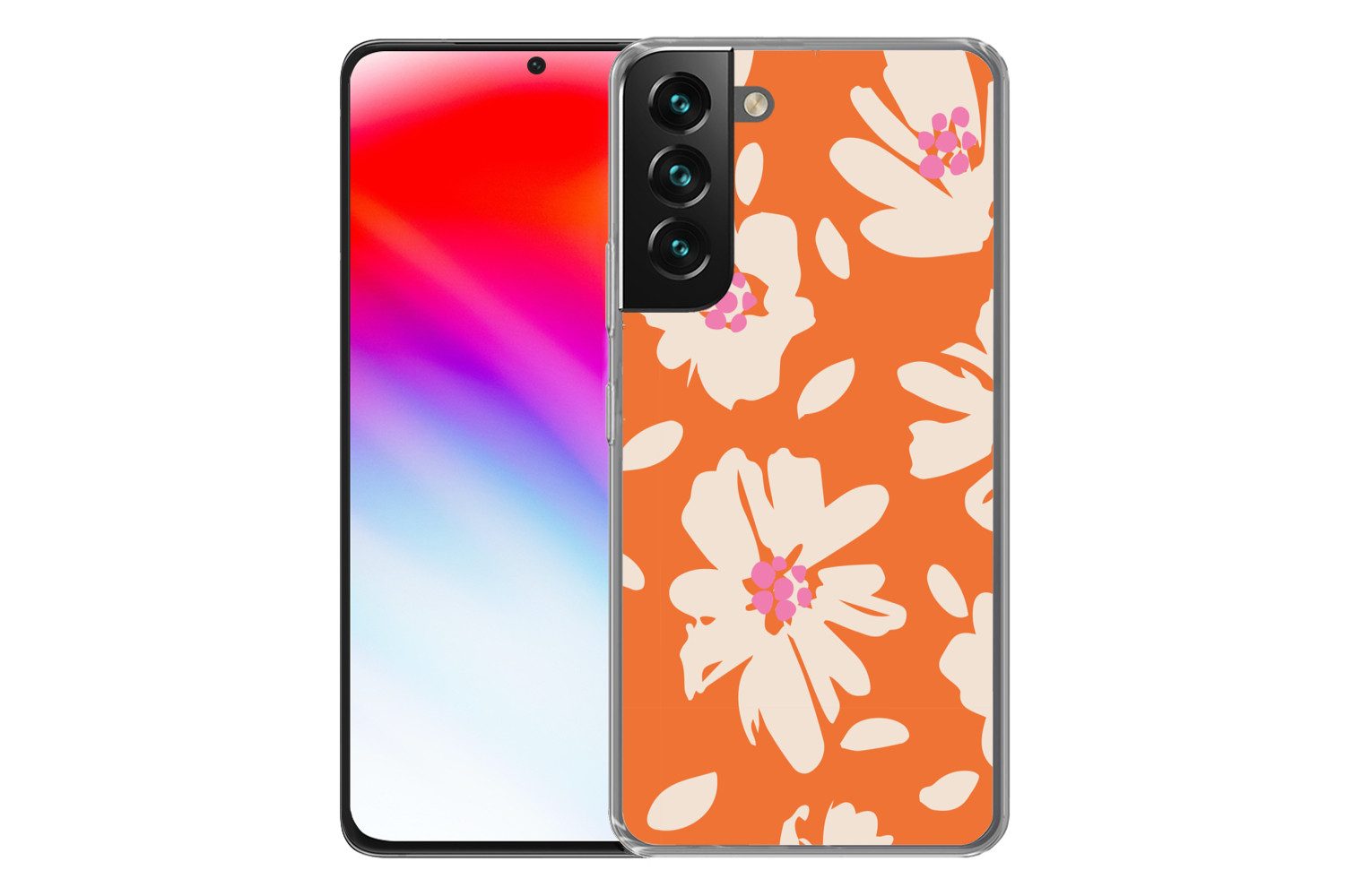 MuchoWow Handyhülle für Samsung Galaxy S22 Blumen - Orange - Beige - Rosa - Abstrakt, Phone Case, Silikon, Schutzhülle Dünn