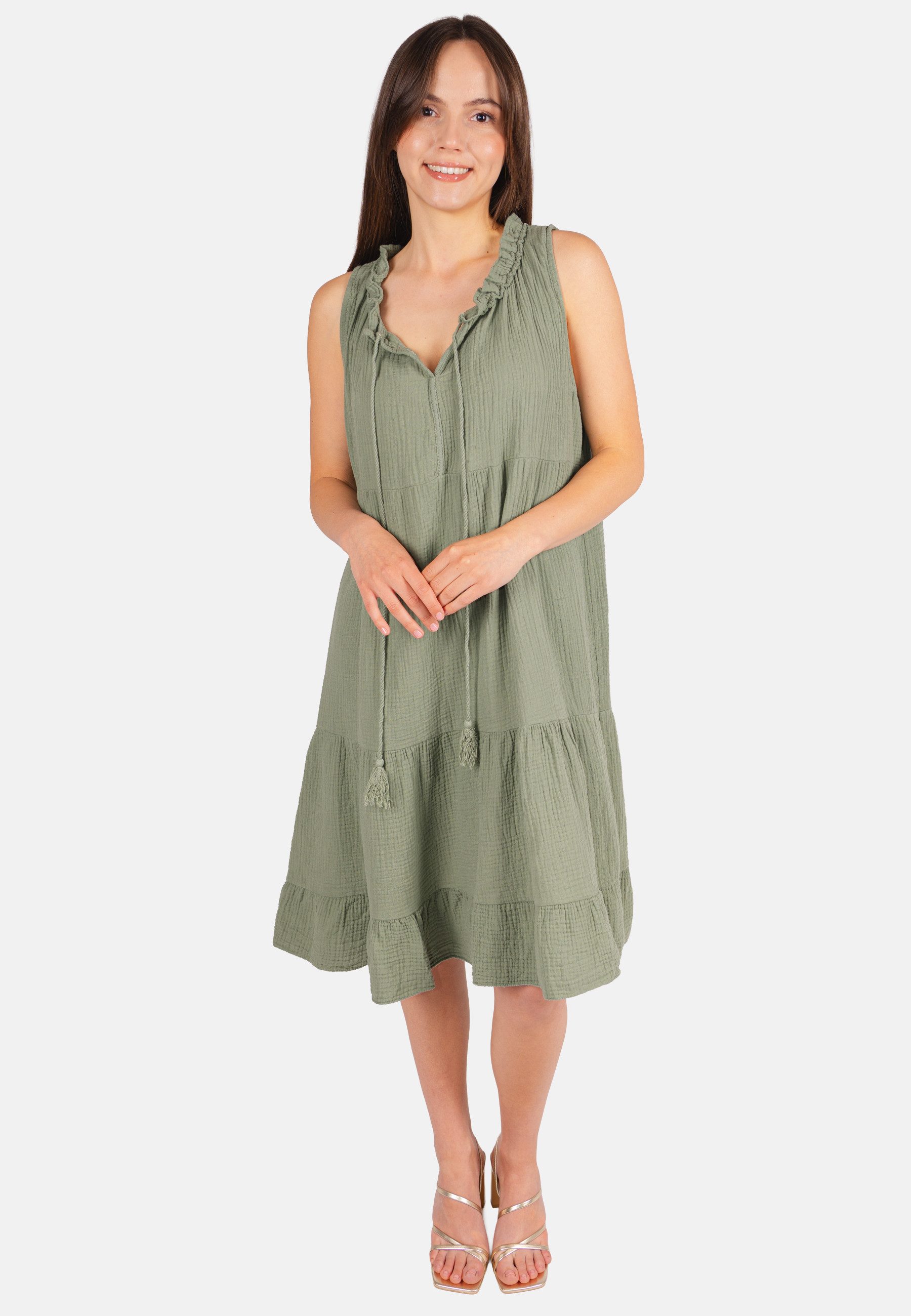 Seasons of April Blusenkleid BUKI MUSSELIN Ärmelloses Damen Musselin Kleid Damenkleid mit Tasseln in Trendfarben