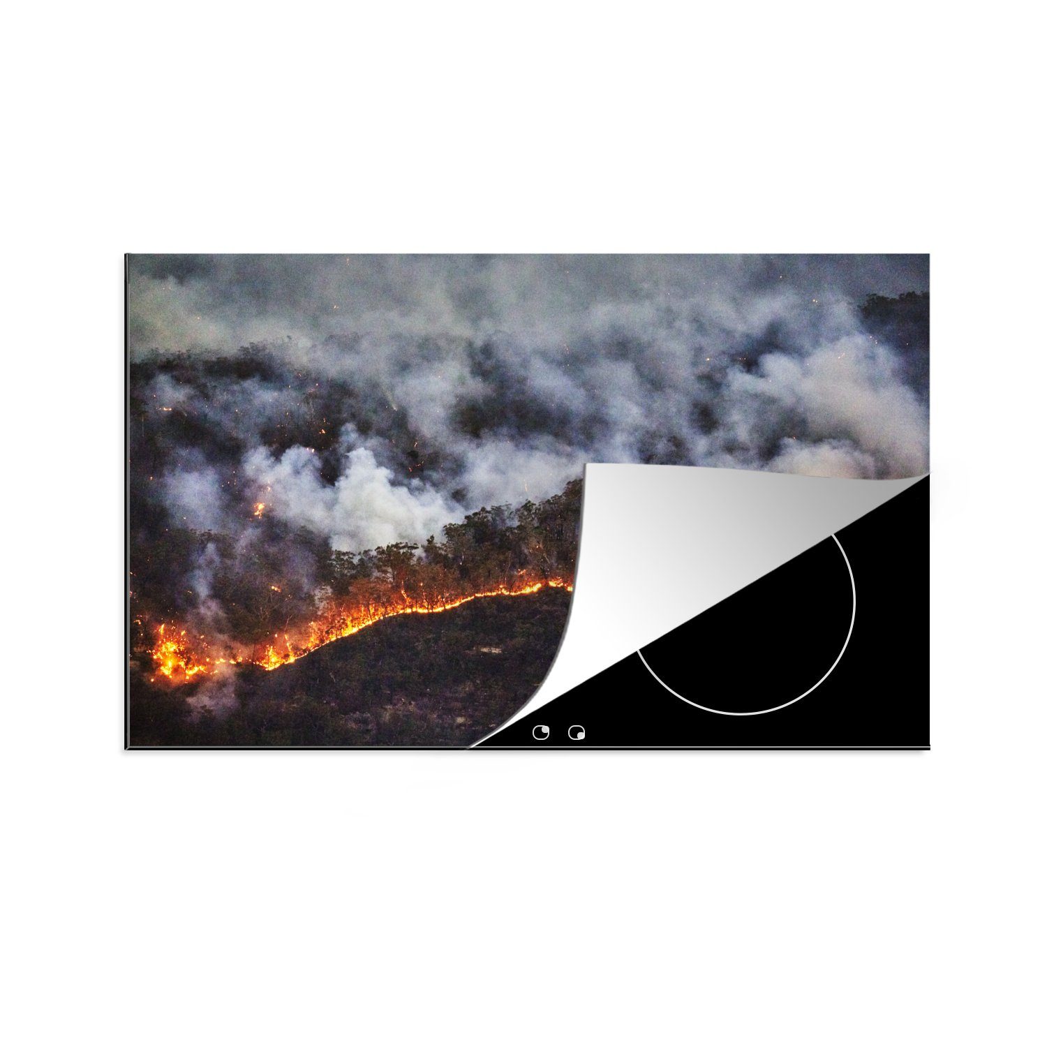 MuchoWow Herdblende-/Abdeckplatte Wald - Feuer - Rauch - Feuer, Vinyl, (1 tlg), 81x52 cm, Induktionskochfeld Schutz für die küche, Ceranfeldabdeckung