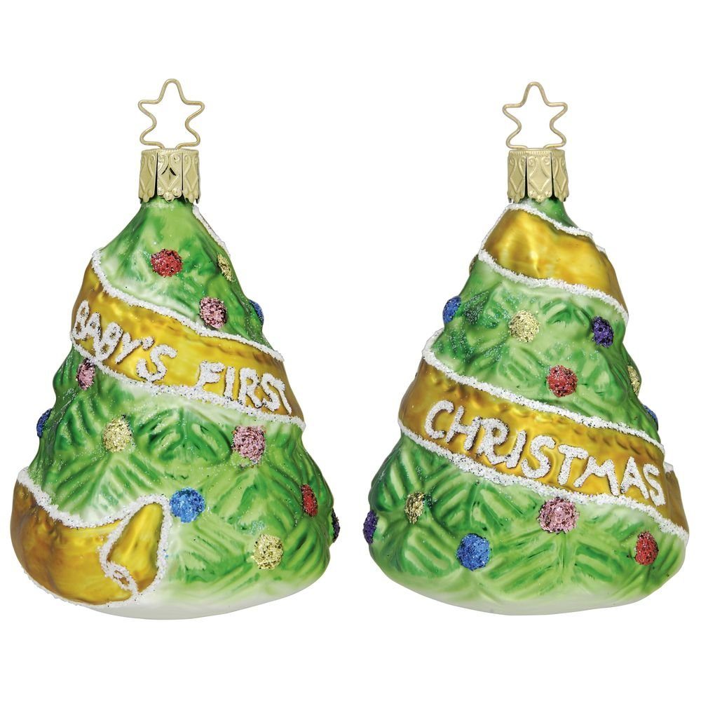 INGE-GLAS® Christbaumschmuck, Christbaumschmuck Glas Babys erstes Weihnachten 9cm gold grün 1 Stück