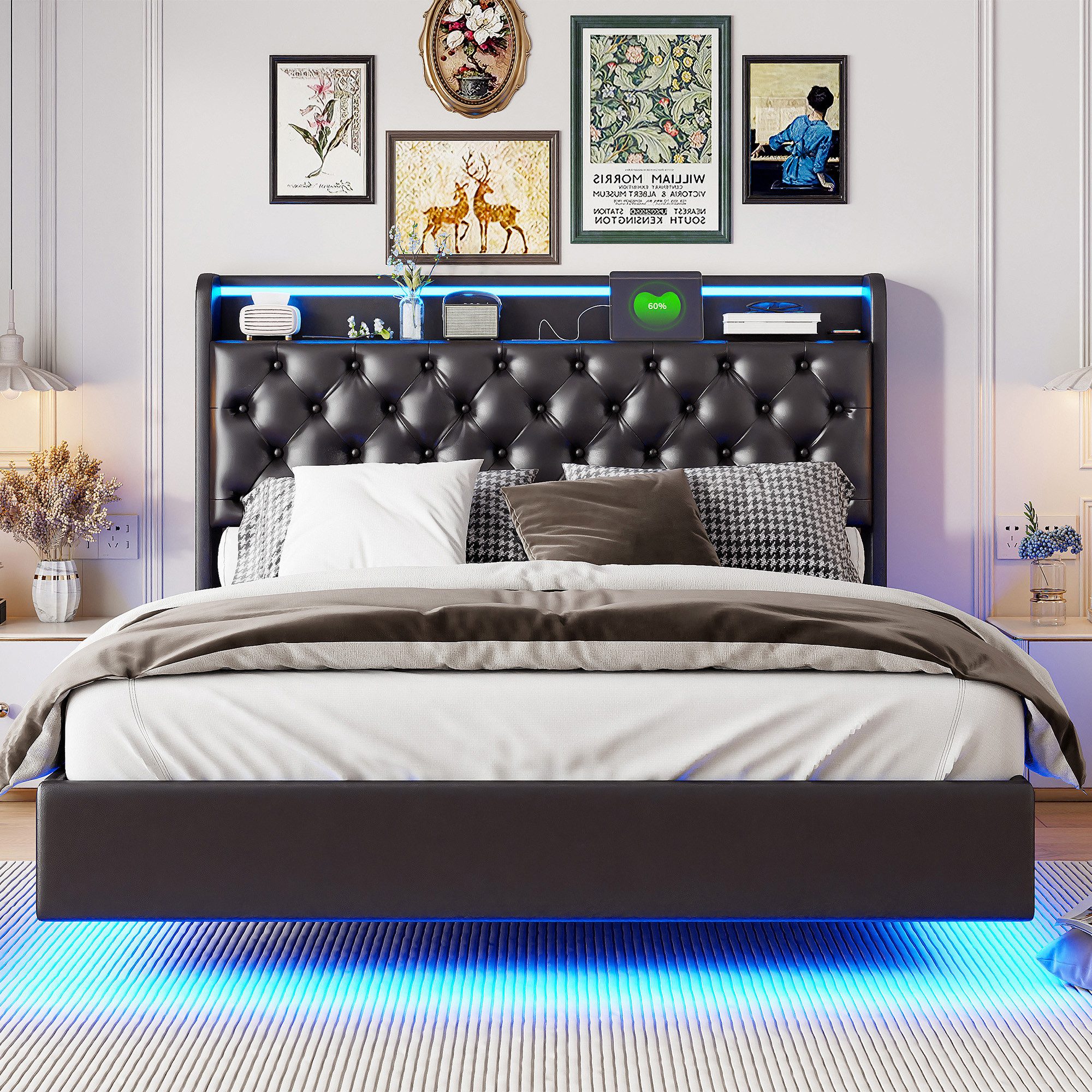 PXloue Polsterbett LED Doppelbett (Kein Bettfuß-Design), günstig online kaufen
