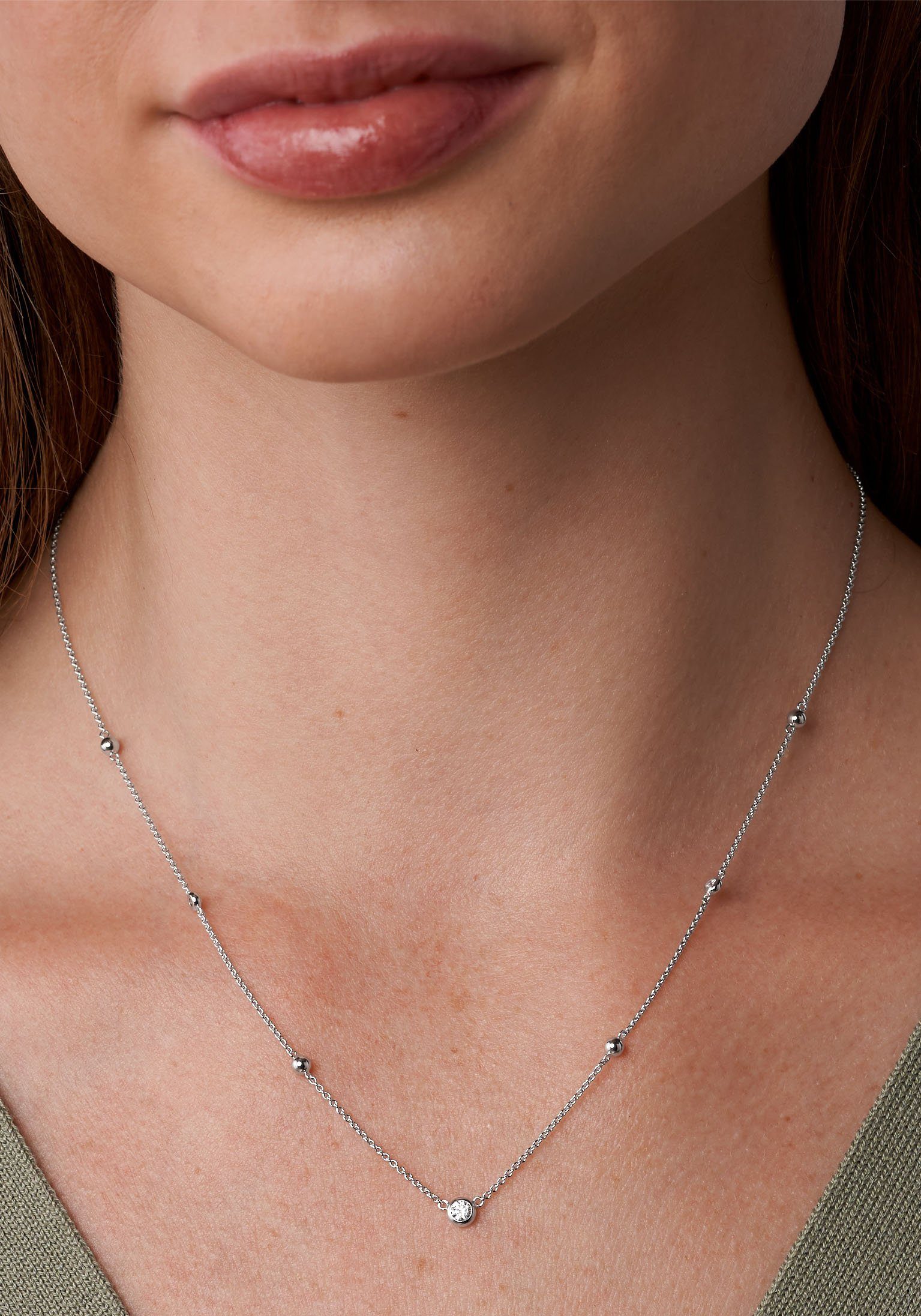 Fossil Kette mit Anhänger Schmuck Geschenk Silber 925 Halsschmuck, mit Zirkonia (synth)