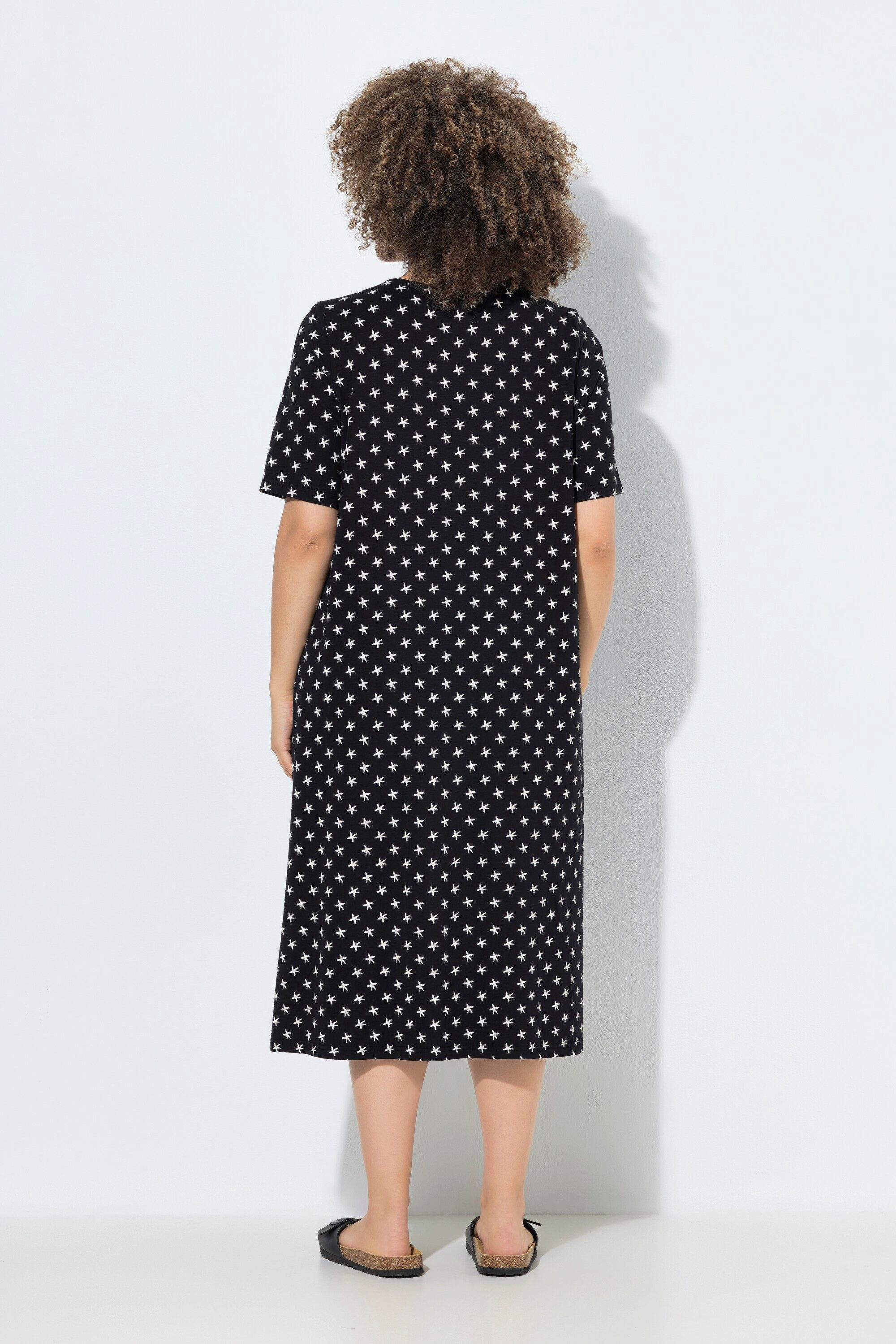 Ulla Popken Jerseykleid Midikleid Sterne V-Ausschnitt Halbarm Taschen