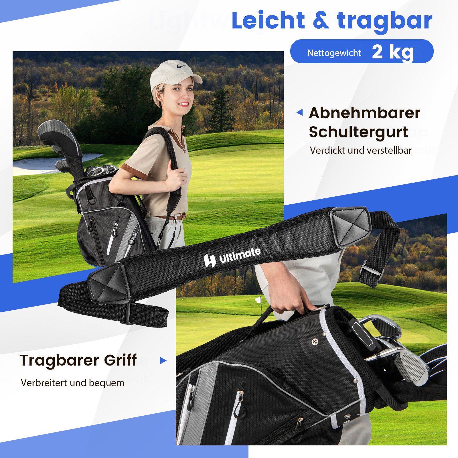 COSTWAY Golfballtasche, Golfschlägertasche mit 14 Fächern & Regenschutz