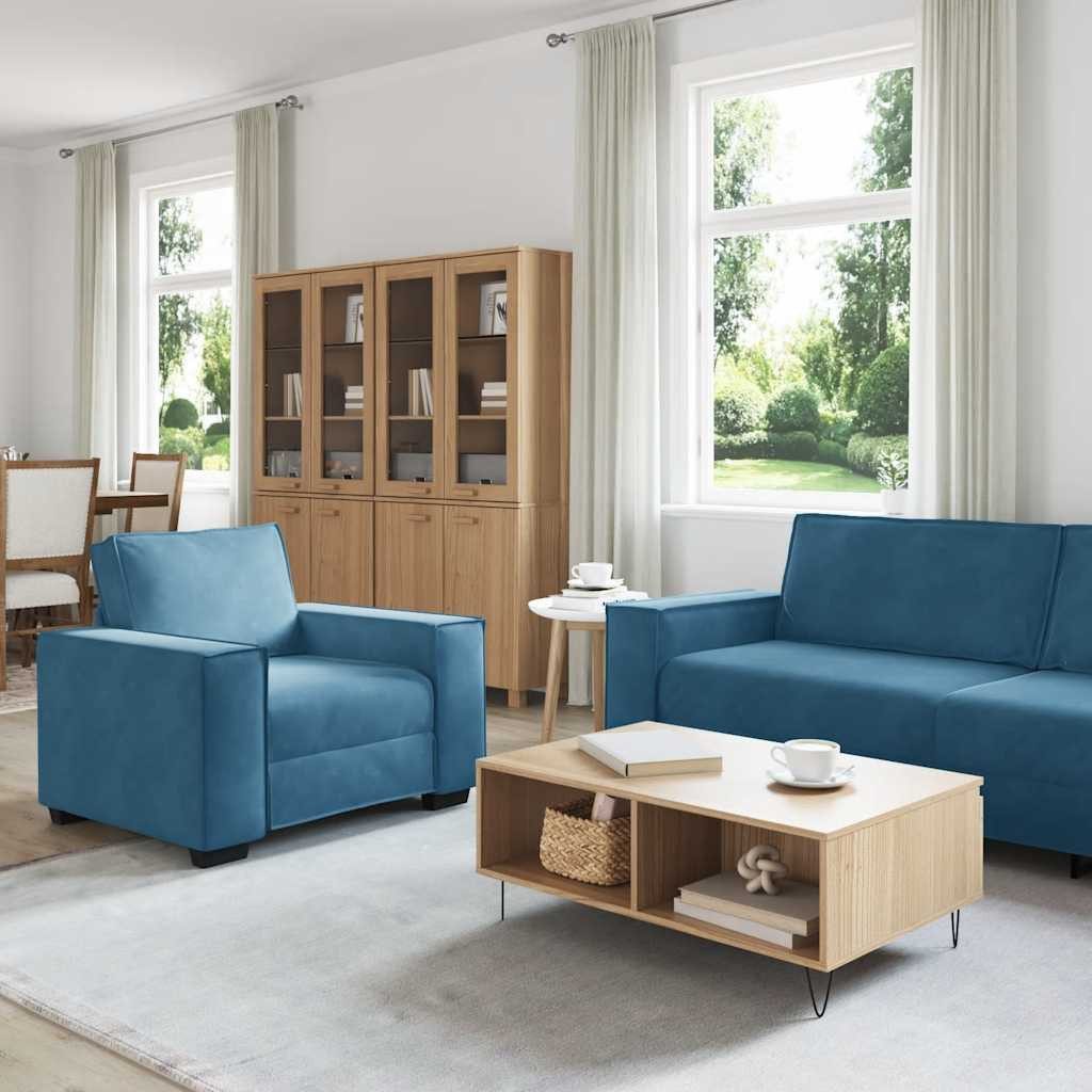 vidaXL Sofa 3-tlg. Sofagarnitur mit Kissen Blau Samt günstig online kaufen