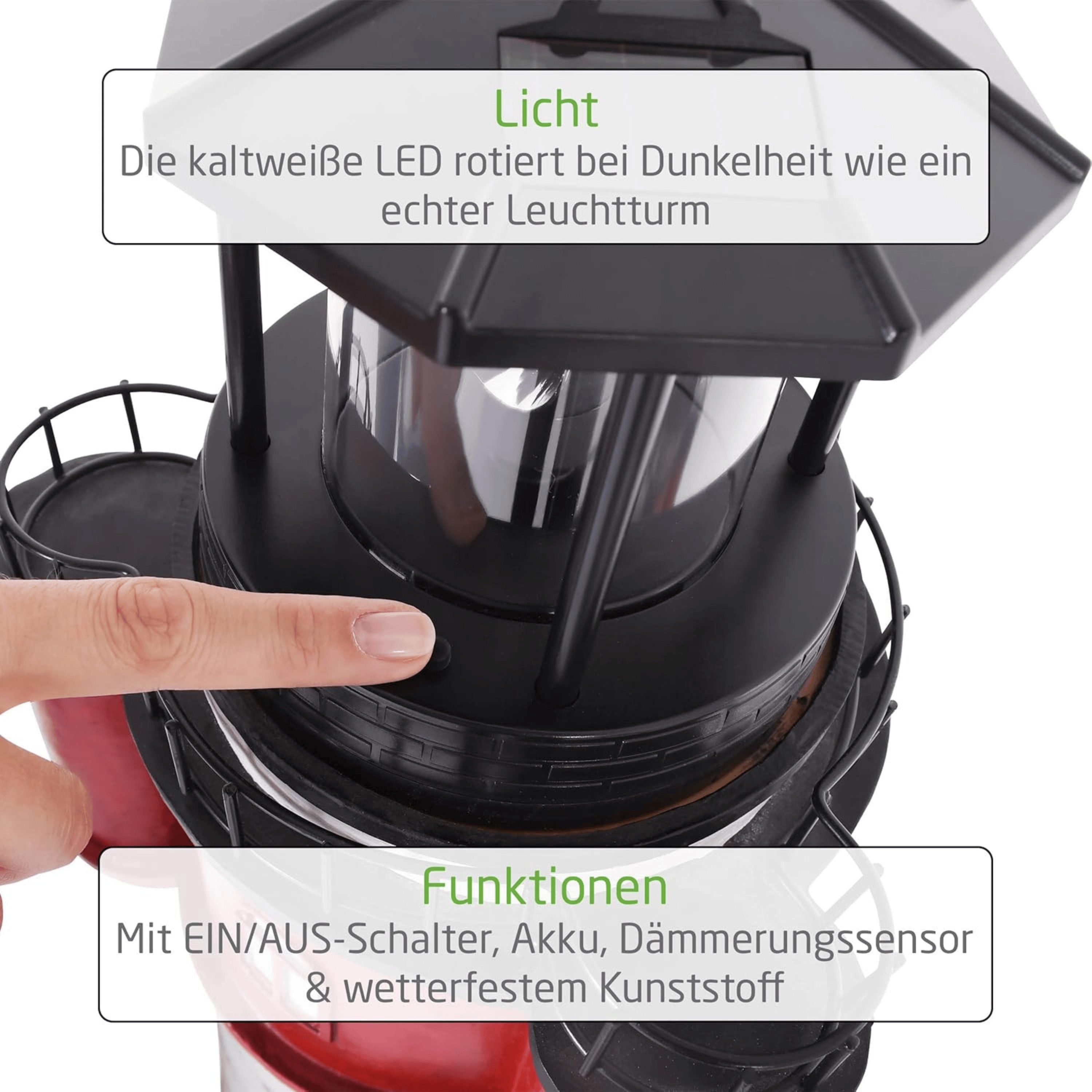 Jürgen Westerholt GmbH Gartenfigur 2325 Roter Sand, Solar Leuchtturm Roter Sand XL mit rotierendem LED Reflektor 80cm – Bild 5 von 5