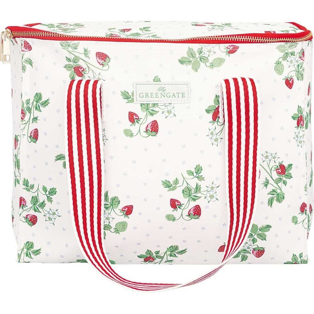 Greengate Henkeltasche Greengate Kühltasche BERRY Weiß mit Erdbeeren 32x20 cm