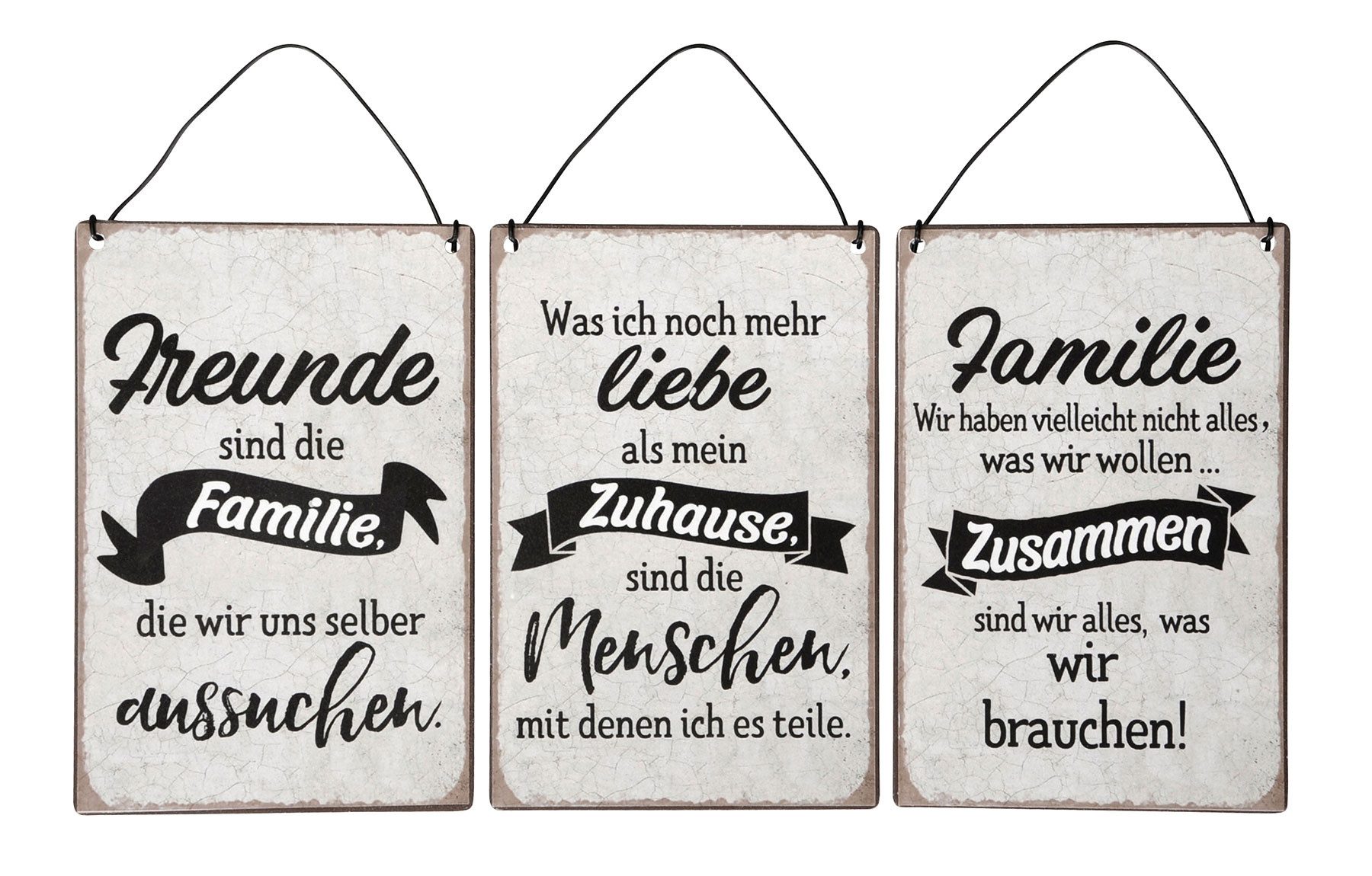 Levandeo® Wandbild, 3er Set Blechschilder H15cm Freunde Familie Sprüche Wan günstig online kaufen