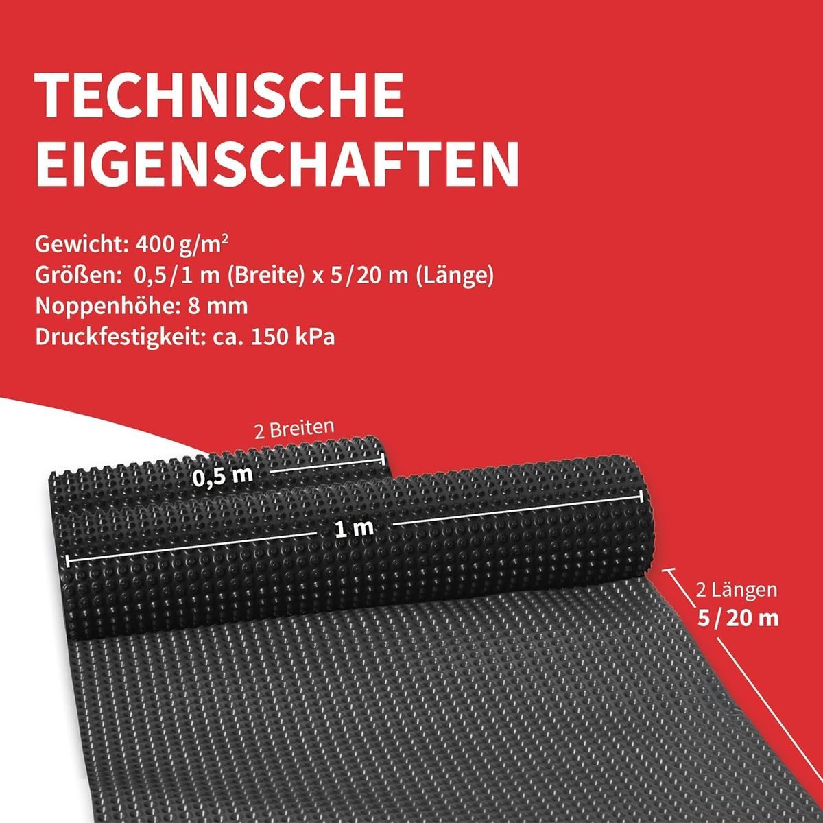 Onduline Unkrautvlies Fondaline 400 Noppenbahn Hochbeetfolie, Größe: 1m x 5m