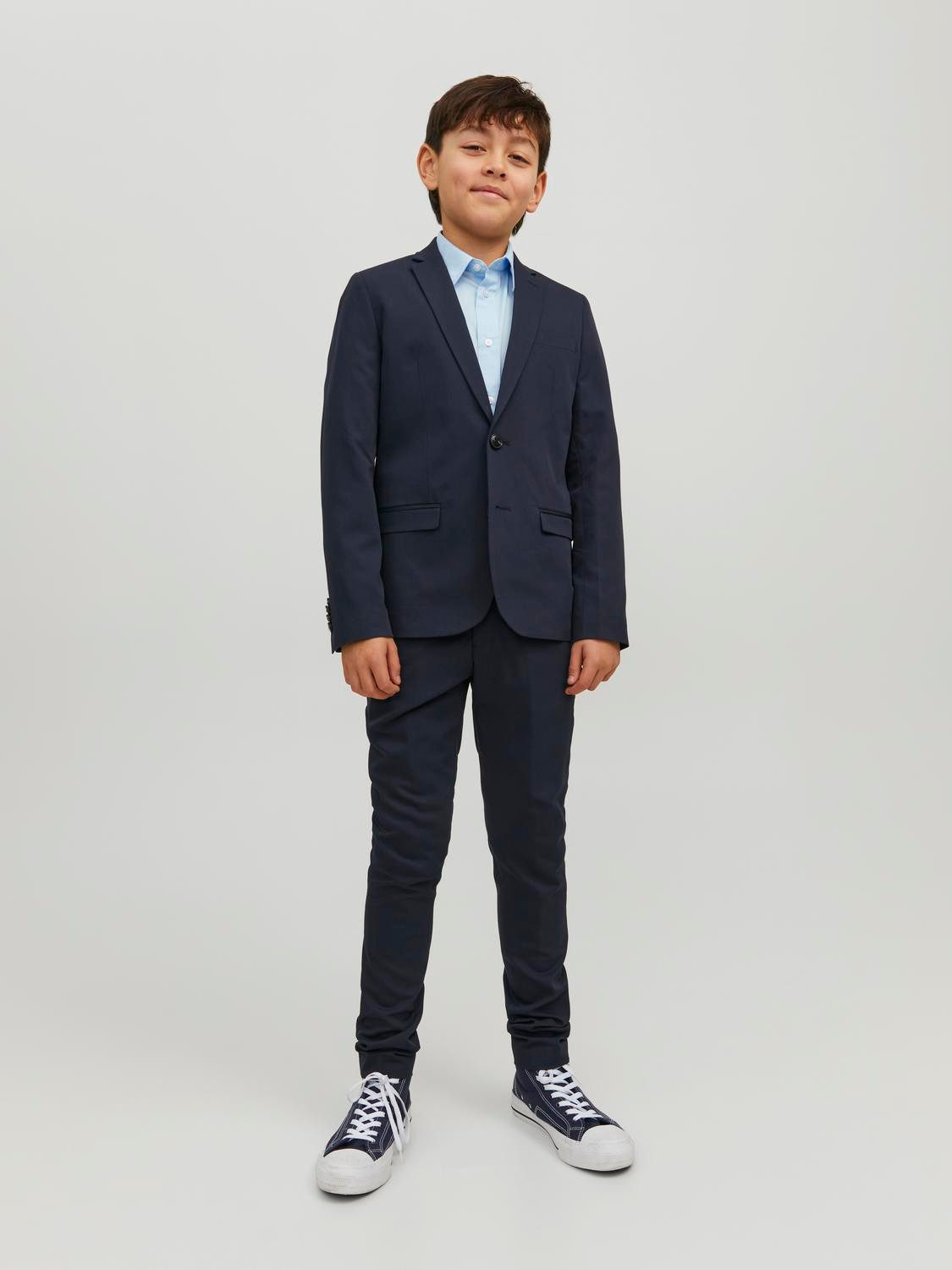 Jack & Jones Junior Anzug JPRSOLAR elastisch und pflegeleicht für besondere Anlässe (Set, 2-tlg) unifarben, modisch, slim fit, Web, Reverskragen