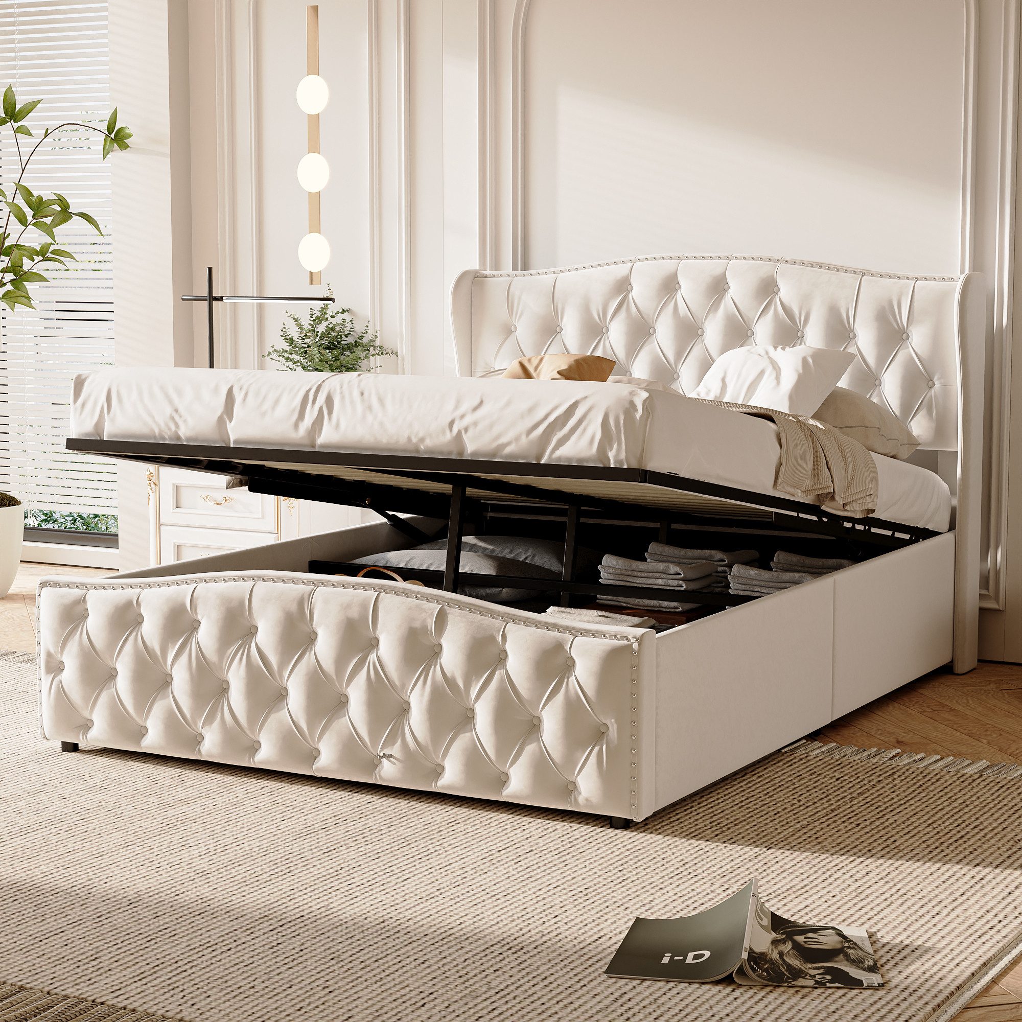 Simurq Polsterbett boxspringbett 140x200,doppelbett mit großem Stauraum,beige (1-tlg,lattenrost,bettgestell,bett 140x200), Stauraumbett mit Bettkasten und Kopfteil
