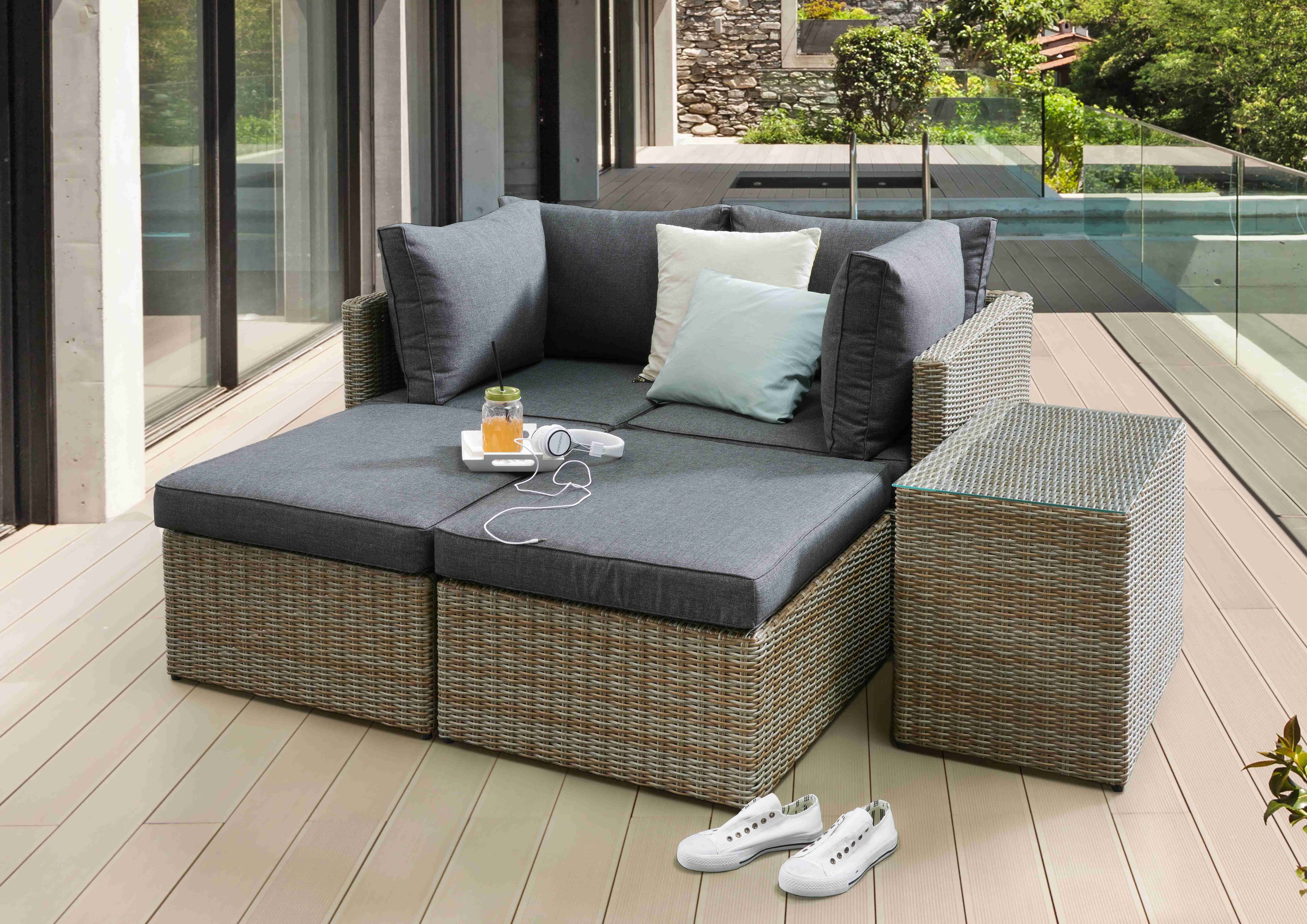 Destiny Balkonset IBIZA, (Set, 13-tlg), aus Polyrattan, Tisch 71x40x53 cm,  naturfarben, inkl. Auflagen, Wertiges handverarbeitetes hochwertige  Halbrundgeflecht aus Polyrattan