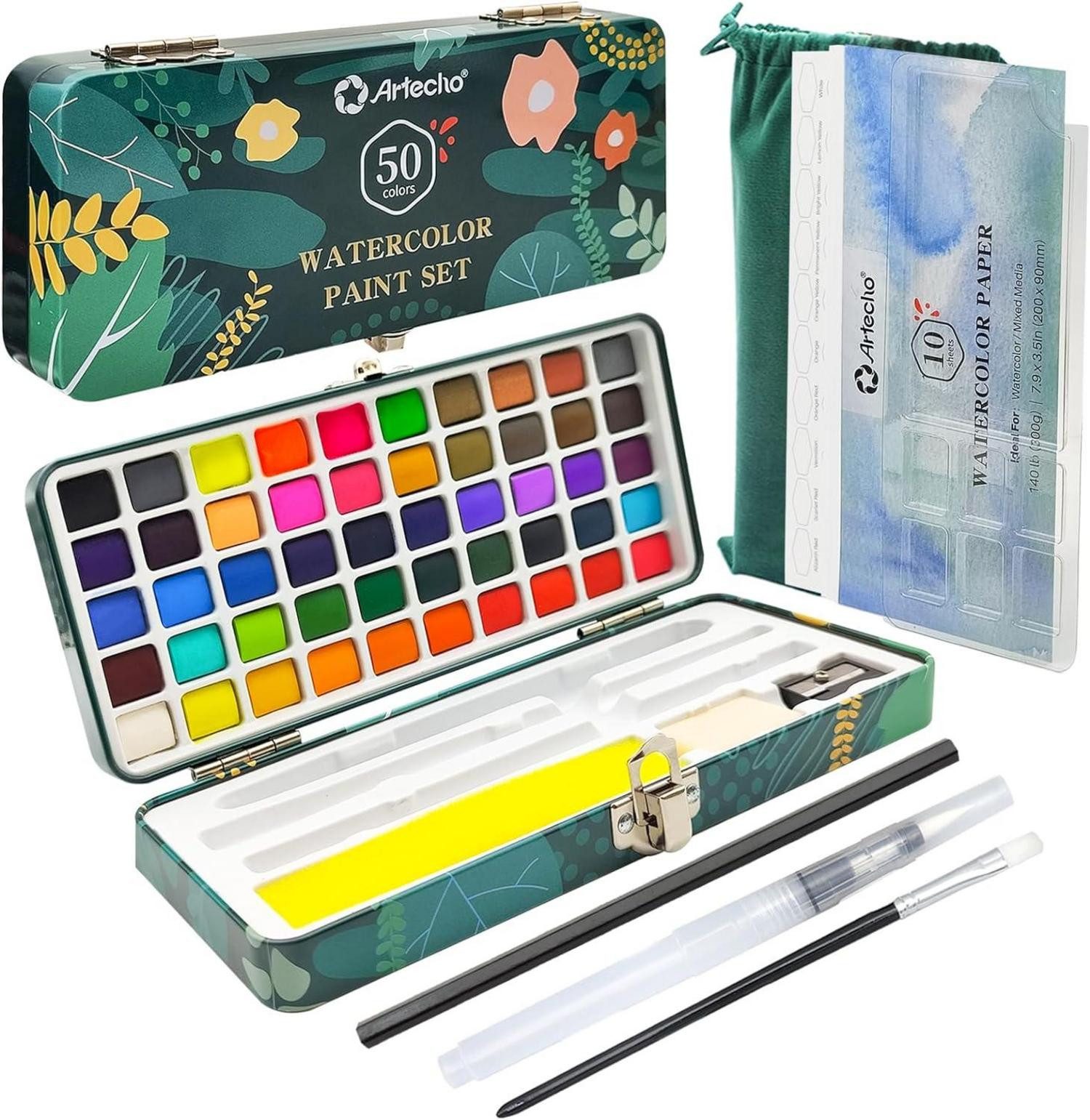 Artecho Aquarellstifte Aquarellfarben Set 50 Farben inkl. 4