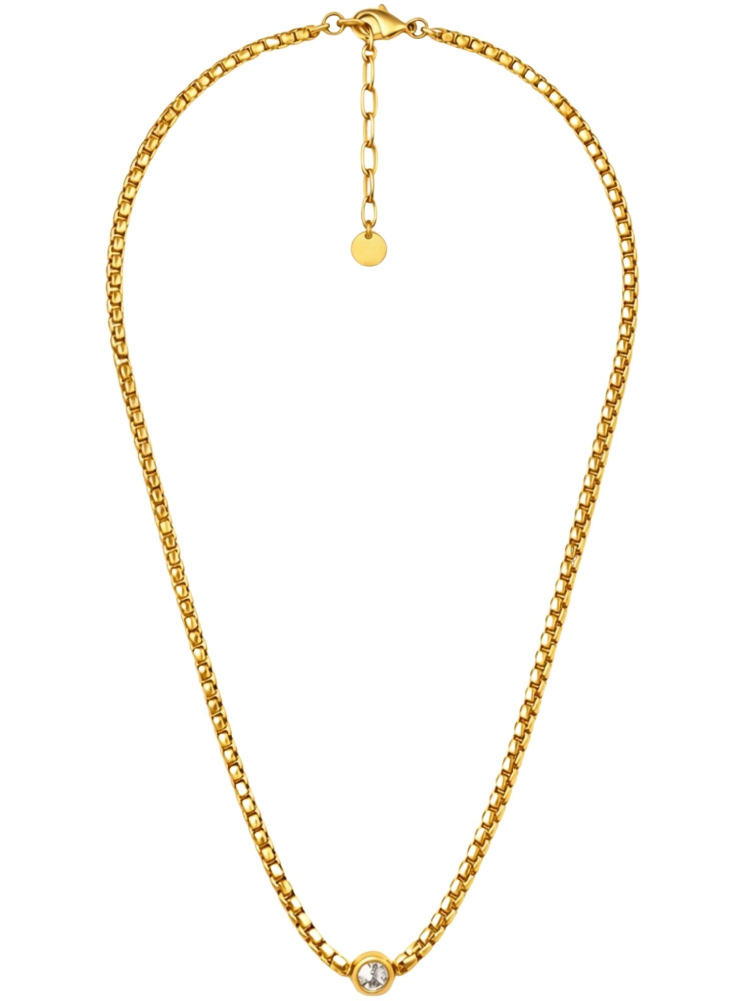 BS Schmuckdesign Kette mit Anhänger Halskette Damen Venezianerkette mit Kristall 18K vergoldet (inkl. Geschenkbox), 18K vergoldet