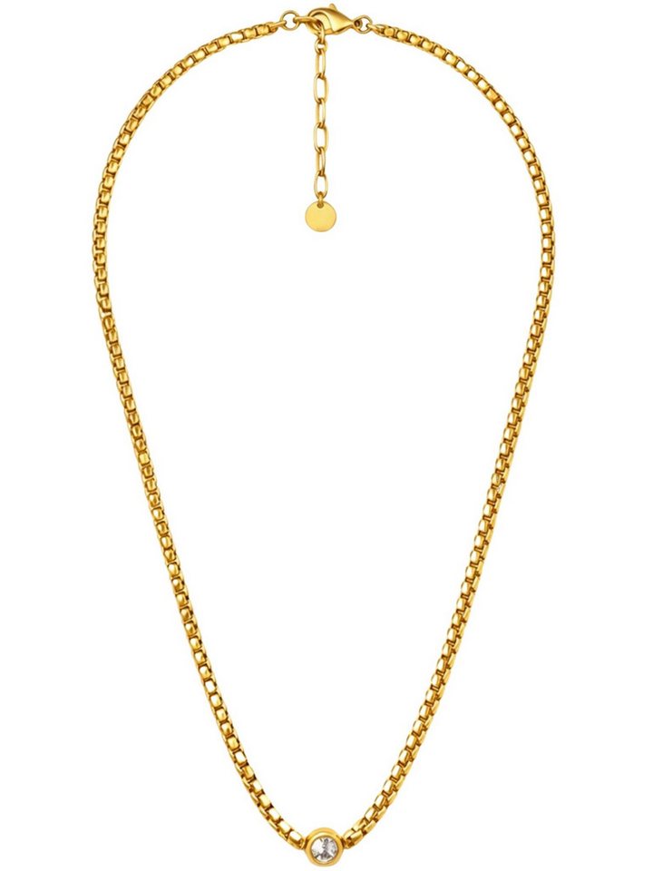 BS Schmuckdesign Kette mit Anhänger Halskette Damen Venezianerkette mit Kristall 18K vergoldet (inkl. Geschenkbox), 18K vergoldet