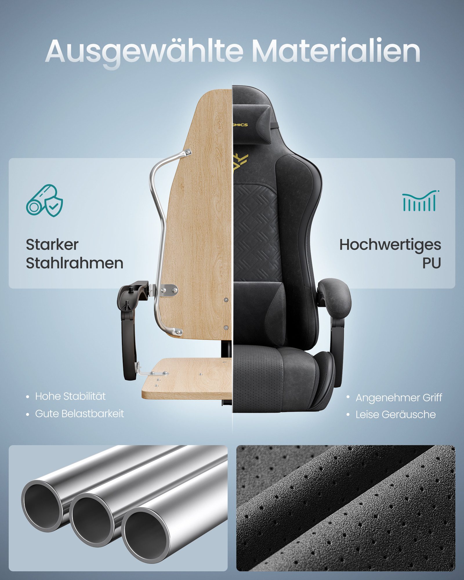 SONGMICS Bürostuhl Gaming-Stuhl, Schreibtischstuhl, ergonomischer Gaming-Sessel, Sitzkissen mit Federn, Fußstütze, Armlehnen mit Synchronmechanik – Bild 4 von 5