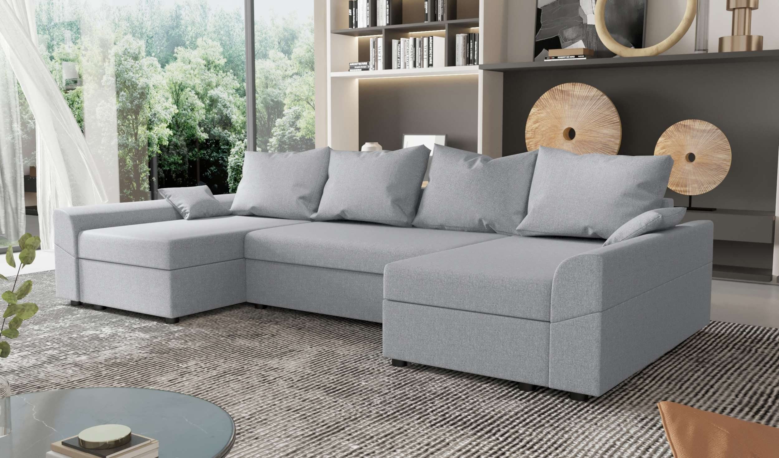 Sofa, mit Bettfunktion, Bettkasten, Sitzkomfort, Modern mit Design Stylefy Wohnlandschaft U-Form, Carolina, Eckcouch,