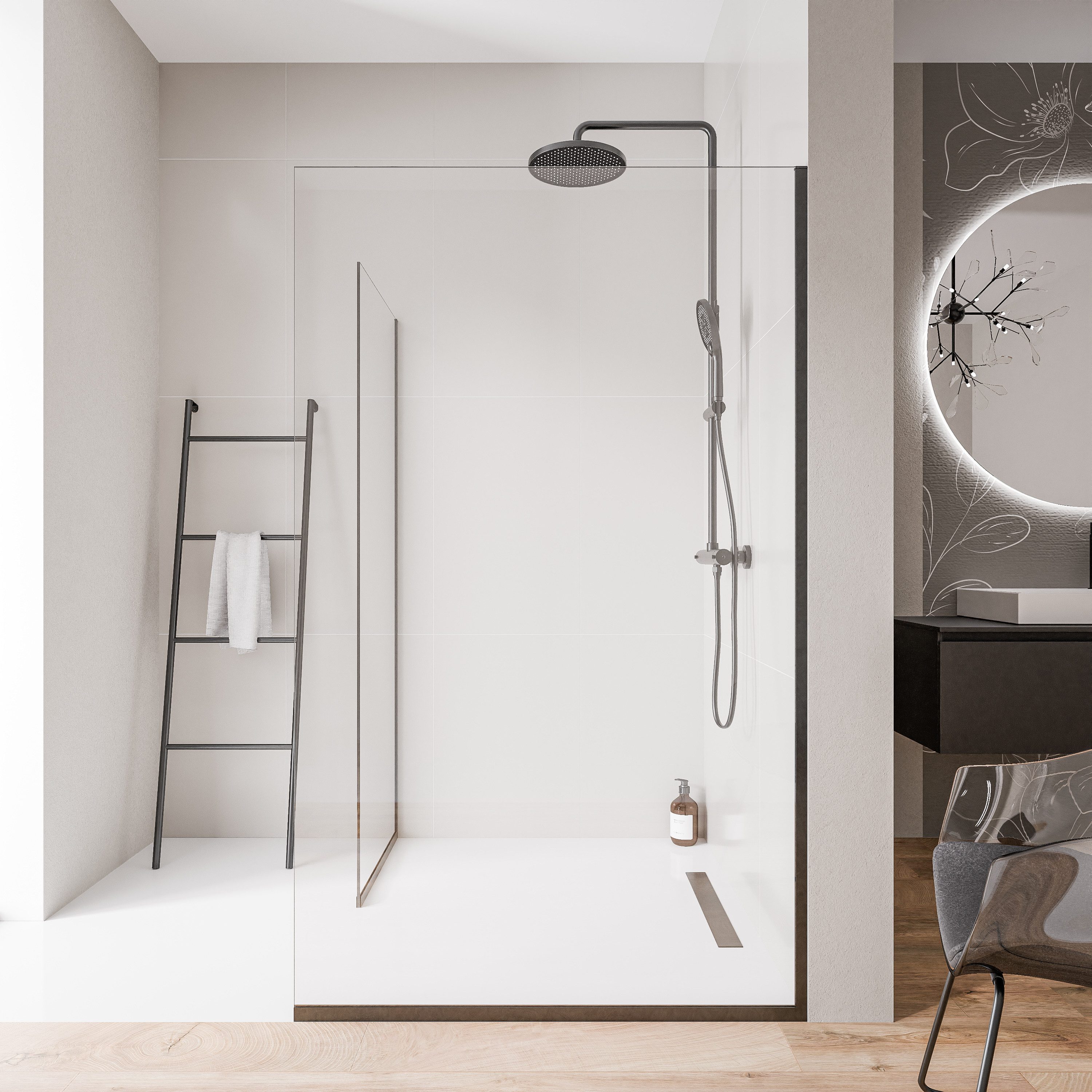 Bernstein Walk-in-Dusche EX102, Einscheibensicherheitsglas (ESG), (2 tlg., Mit Bodenprofil), Klarglas, 10 mm, Mit Bodenprofil, Profil Schwarz matt