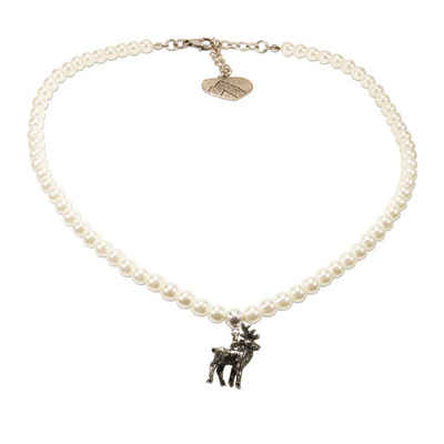 Alpenflüstern Collier Perlen-Trachtenkette Hirsch klein (creme-weiß), - Damen-Trachtenschmuck Dirndlkette
