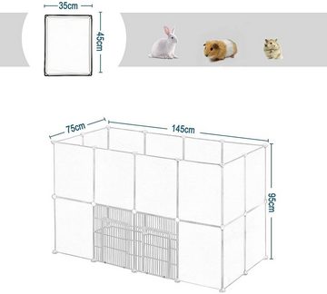 EUGAD Kleintierkäfig, mit Tür DIY 24 Platten Kunststoff, 145x95x75cm, Weiß