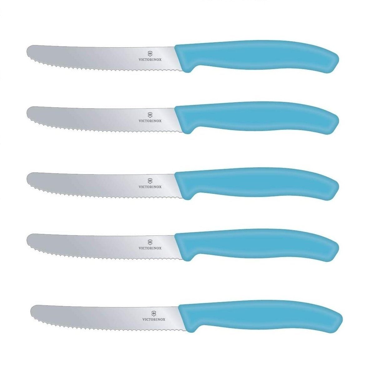 Victorinox Tafelmesser Tomatenmesser Brötchenmesser Tafelmesser Set 5-teilig Farbe: Karibikblau, Swiss Classic Design