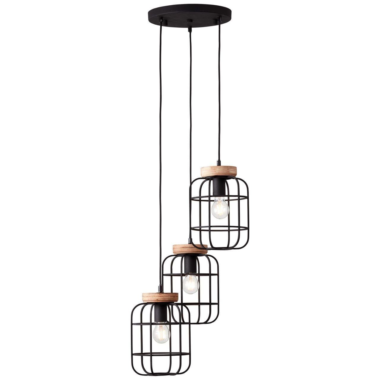 Brilliant Pendelleuchte Lampe, 3flg Gwen holz/schwarz Rondell Meta antik Gwen, Pendelleuchte korund