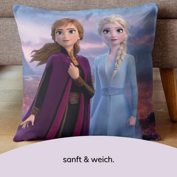 MTOnlinehandel Dekokissen Frozen Eiskönigin Kissen Anna & Elsa 40x40cm, ideal für Kinderbetten, Sofas oder Leseecken, passend zur Bettwäsche