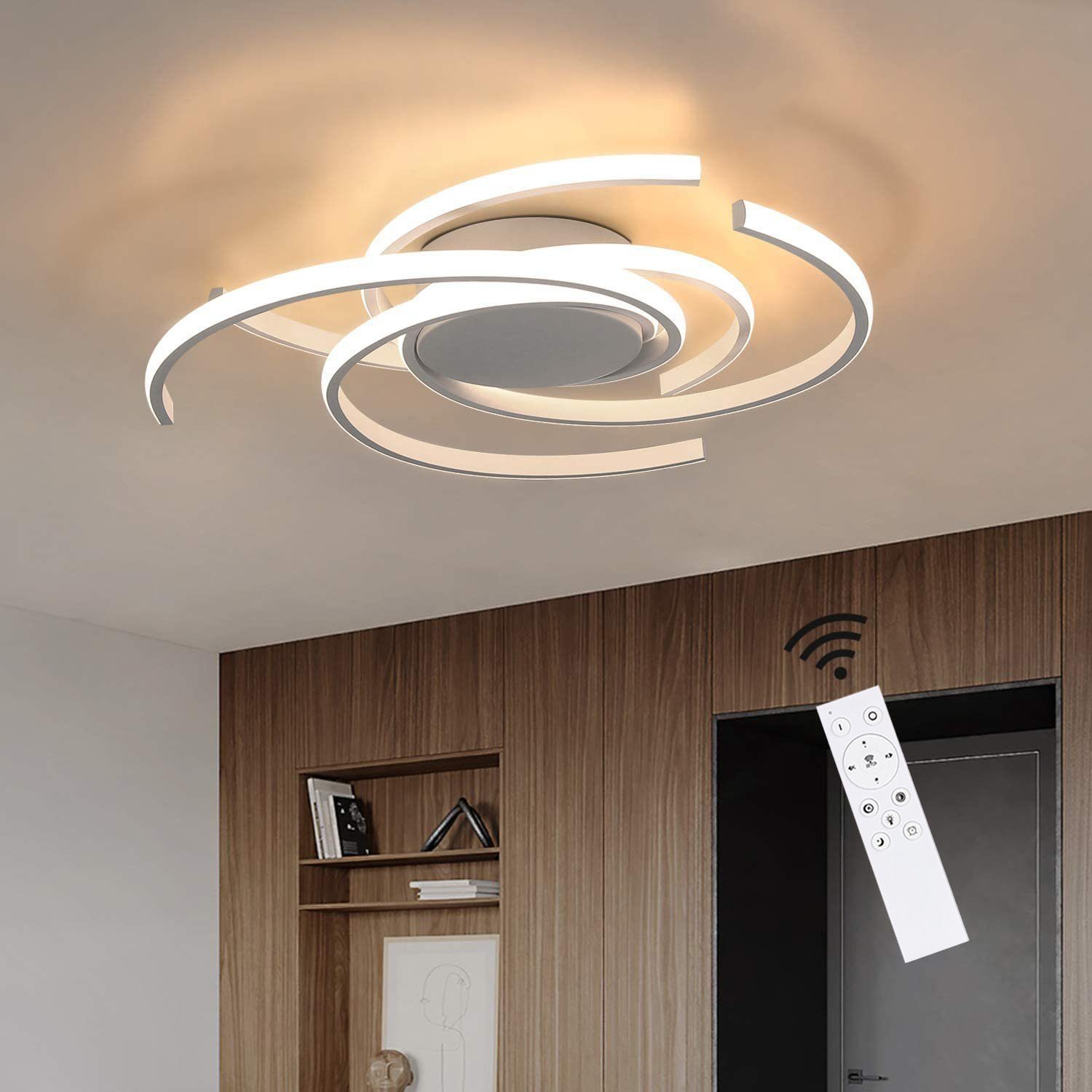 Nettlife LED Deckenleuchte Schwarz Deckenlampe Moderne aus Eisen und Aluminium 77W Ring, dimmbar mit Fernbedienung, LED fest integriert, Warmweiß, Neutralweiß, Kaltweiß, für Esszimmer Schlafzimmer Wohnzimmer Büro Flur