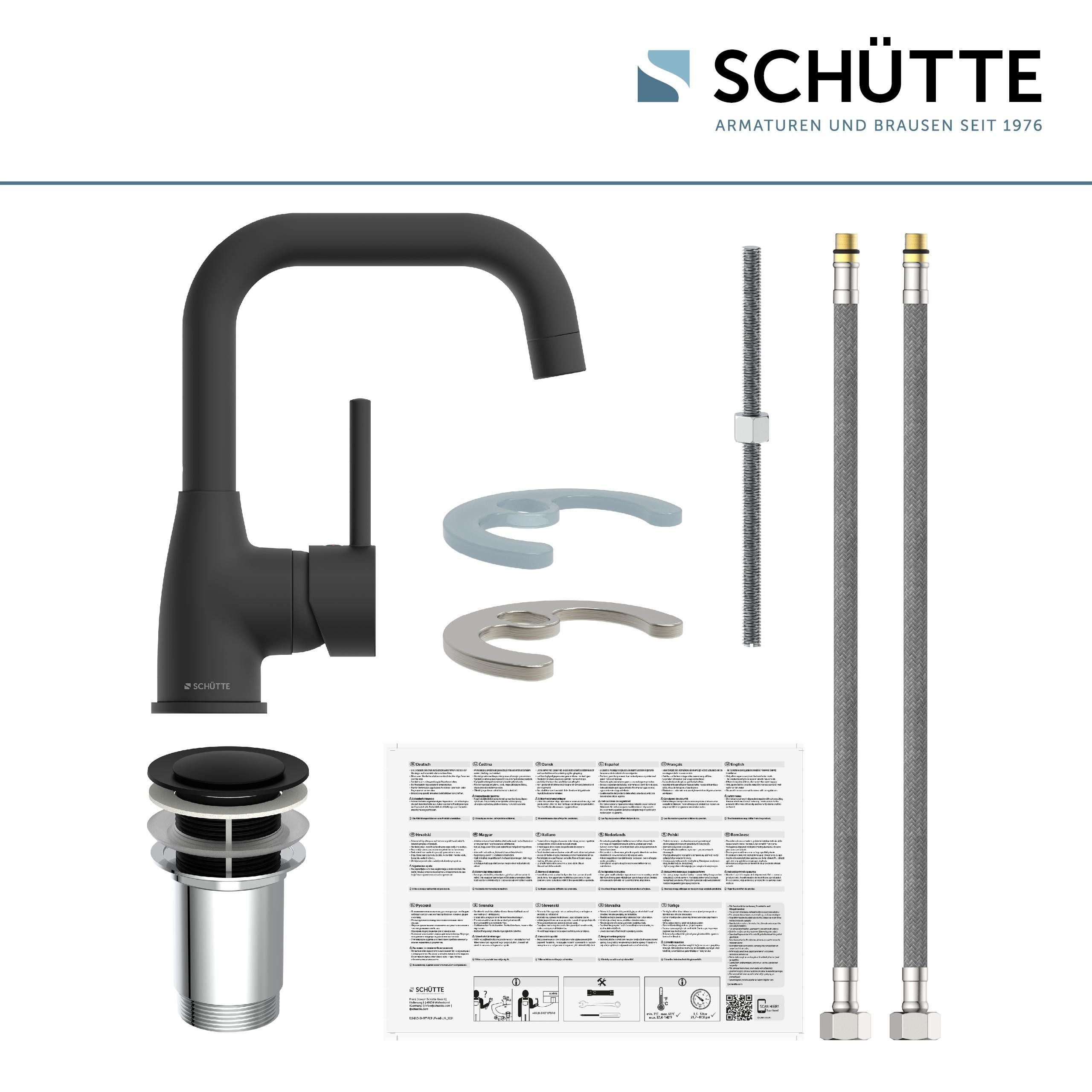 Schütte Waschtischarmatur RAVENNA chrom schwarz Pop-up Ablauf, Kartusche, Marken-Mischdüse – Bild 5 von 5