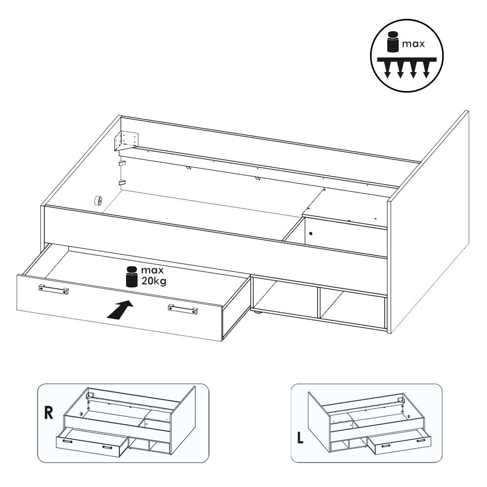 Lomadox Jugendzimmer-Set NELSON-129, (Sparset, 120x200, Bett Highboard, 3-tlg), Holz grau mit in Schreibtisch mit und