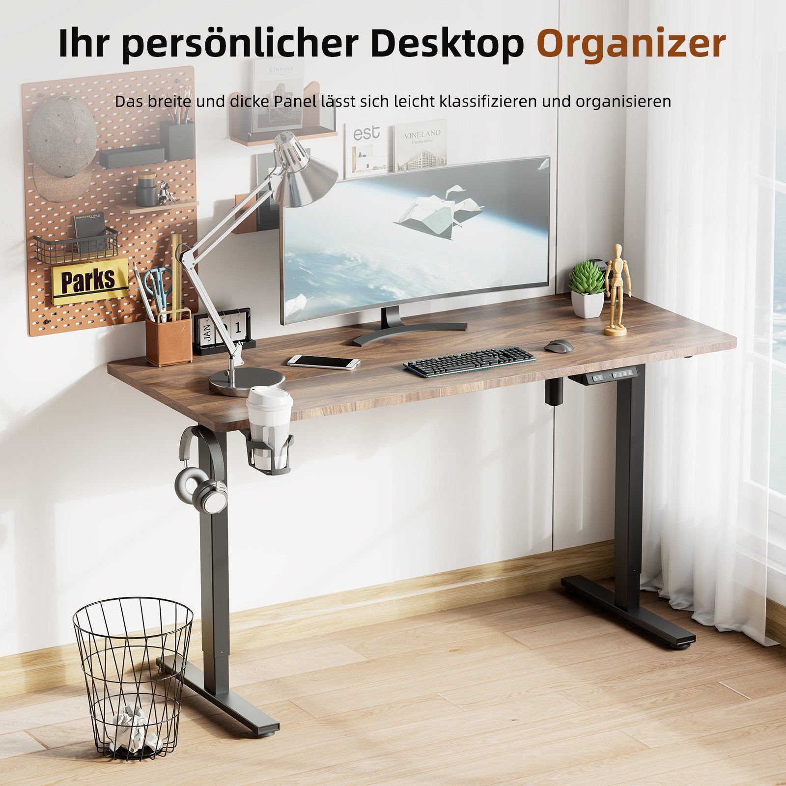 HOMAVO Schreibtisch Elektrisch höhenverstellbarer Schreibtisch Memory-Funktion (Sitz-/Steh-Erinnerung), USB/Typ C,Länge 120 cm, 140 cm, zwei Größen (18 mm Schreibtischplatte)