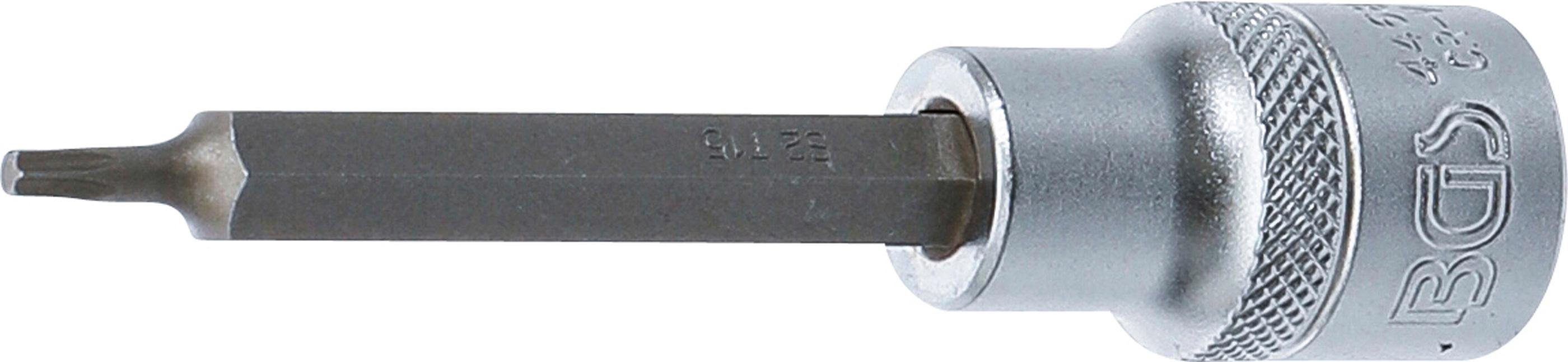 BGS technic Bit-Schraubendreher Bit-Einsatz, Länge 100 mm, Antrieb Innenvierkant 12,5 mm (1/2), T-Profil (für Torx) T15