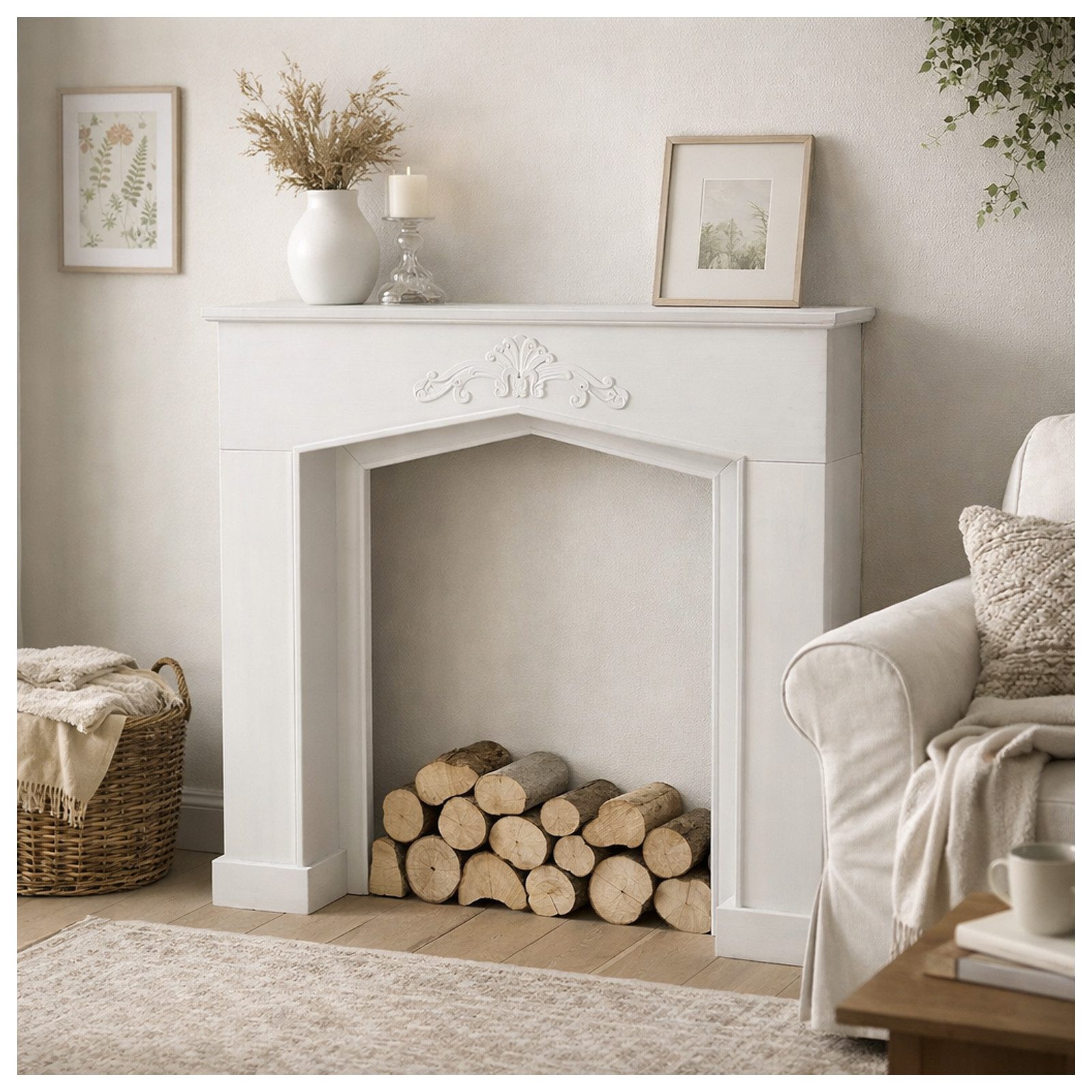 HTI-Living Dekokamin Kaminkonsole Juna Landhaus Weiß (Stück, 1-St., 1 Kaminkonsole)