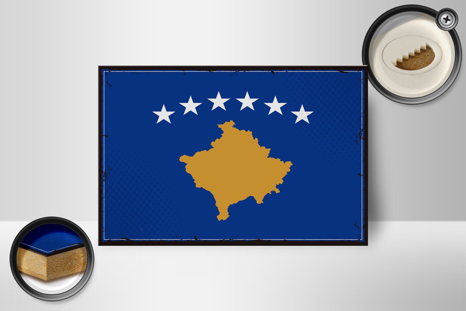 Femer GmbH Holzbild Flagge Kosovo 18x12 cm Retro Flag of Kosovo, Flaggen (1 St), Glatte Holzfaserplatte (MDF), vorn beschichtet