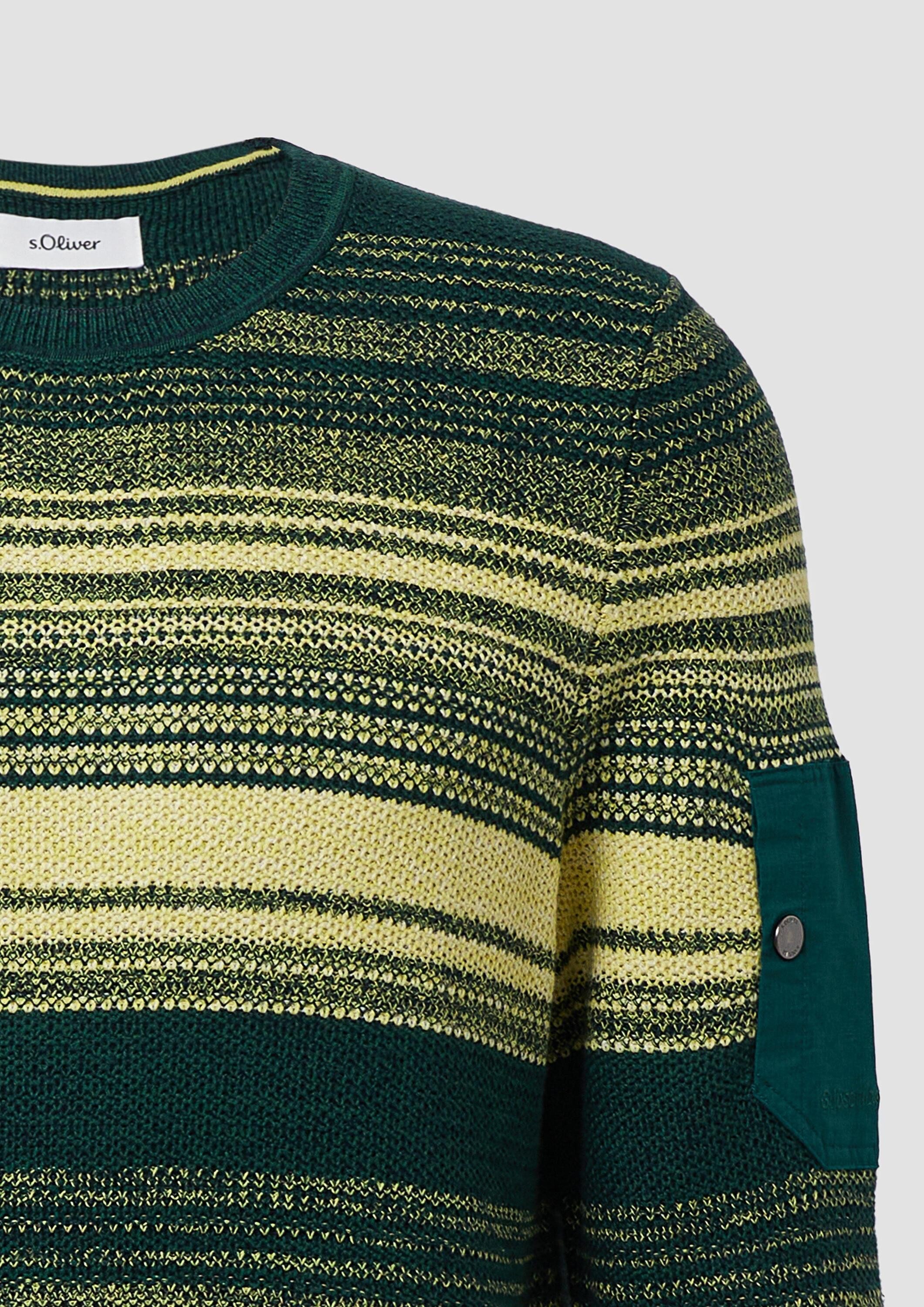 s.Oliver Longpullover Strickpullover Gestreifter Strickpullover aus Baumwolle mit Ärmeltasche