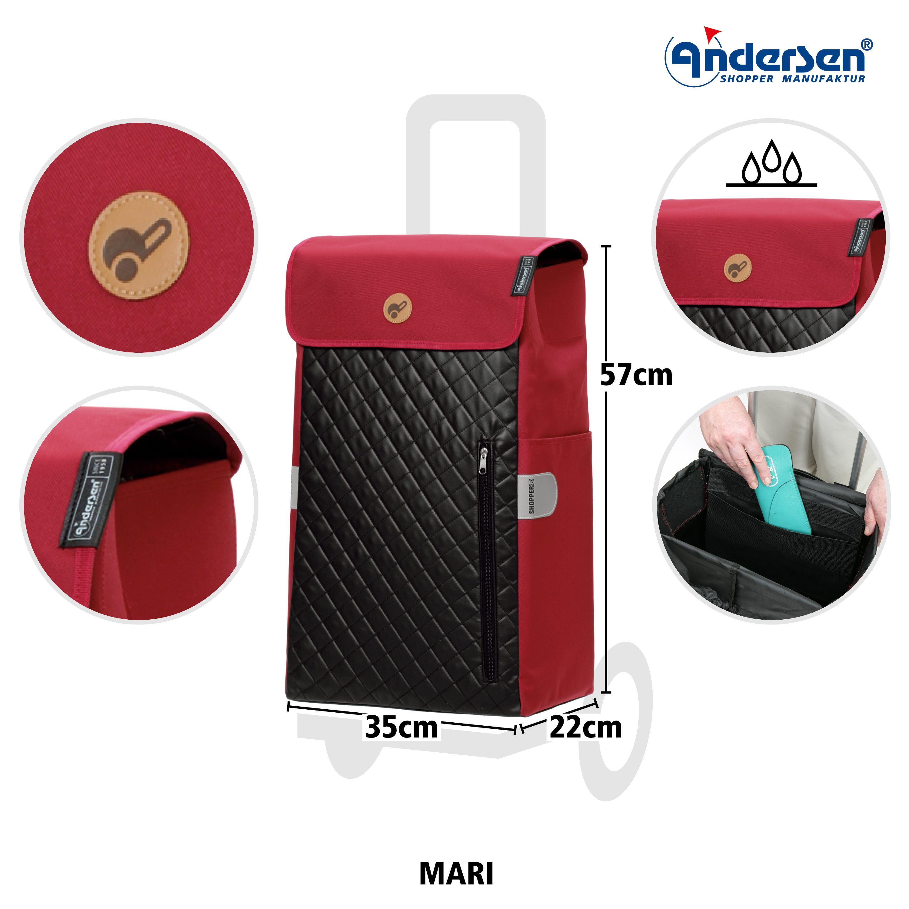 Andersen Einkaufstrolley Tasche Mari rot, wasserabweisend