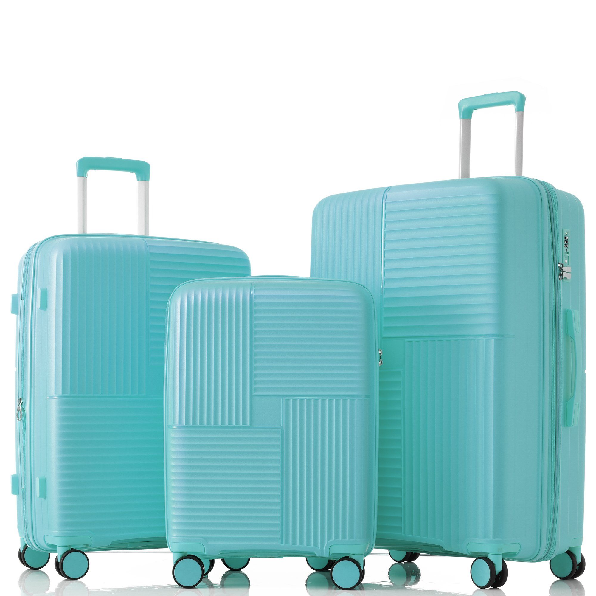 Flieks Trolleyset, 4 Rollen, (3 tlg), Handgepäck Trolley Koffer Set PP-Gepäck Reisekoffer Erweiterung Grün