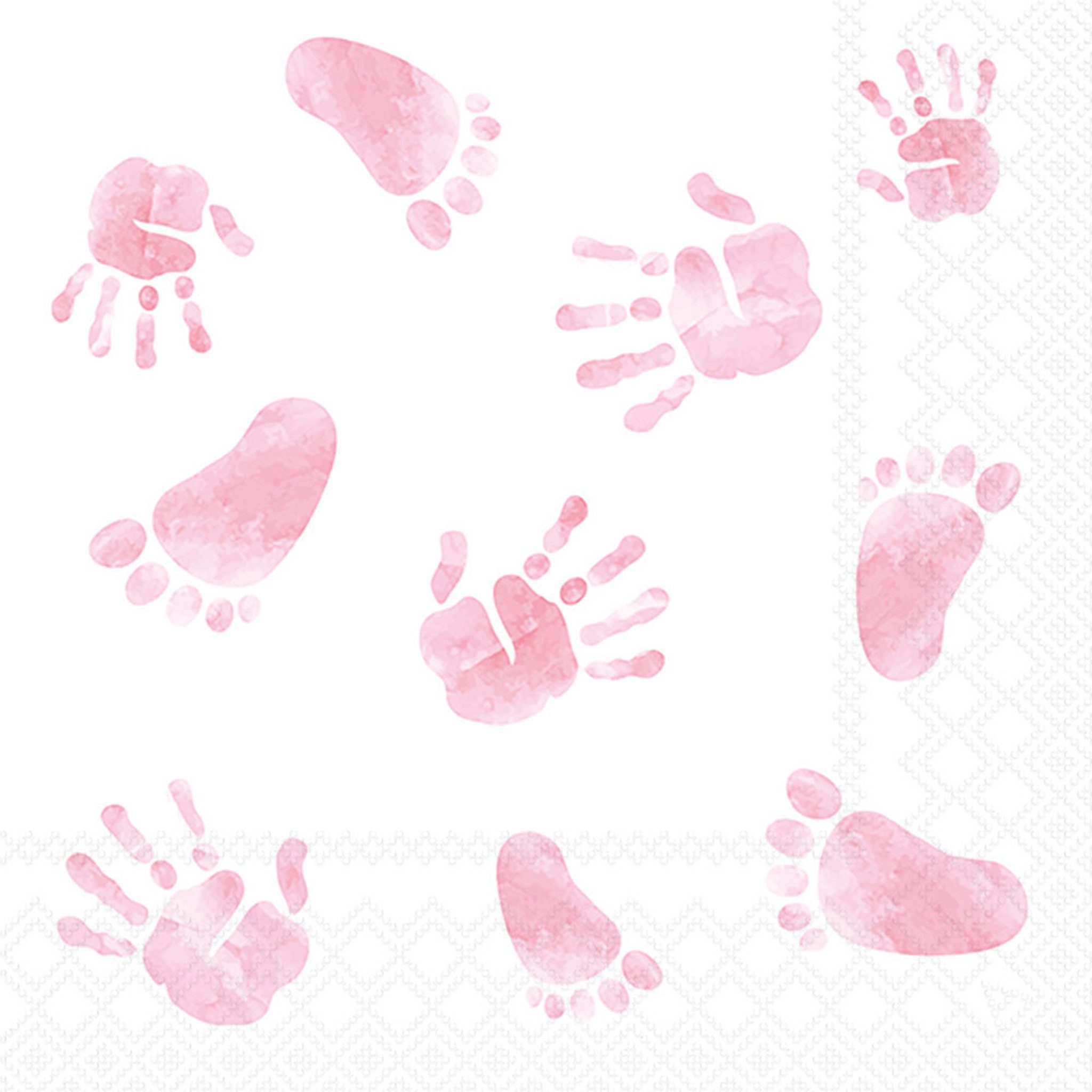 Ambiente Luxury Paper Products Papierserviette, Servietten Papier 33x33cm 3-lag Baby Fuß Handabdruck Motiv Rosa 20 Stk