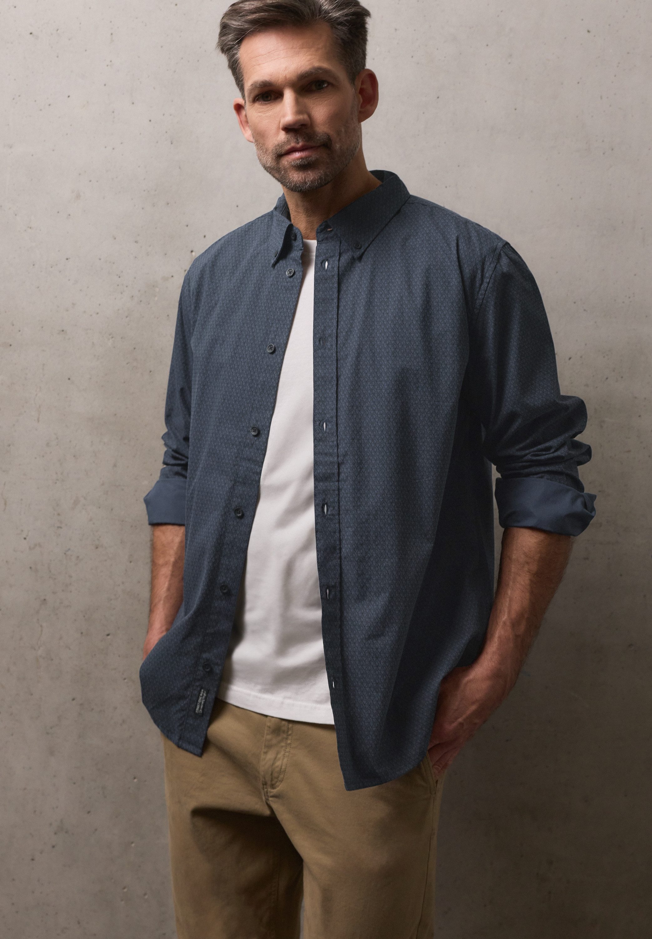 STREET ONE MEN Langarmhemd aus reiner Baumwolle