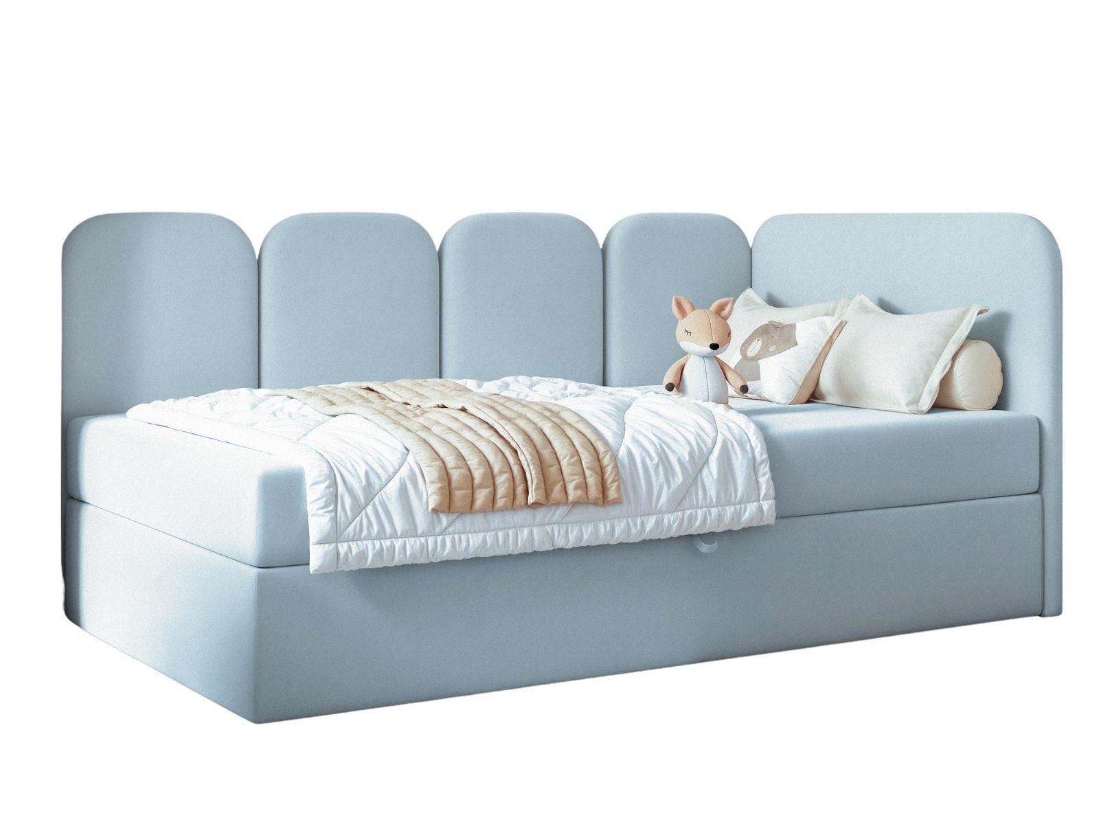Compleo Boxspringbett Jugendbett DREAMY, Polsterbett mit Bettkasten, 80/90/100/120x200, Kopfteil links oder rechts, Boucle oder Velvet