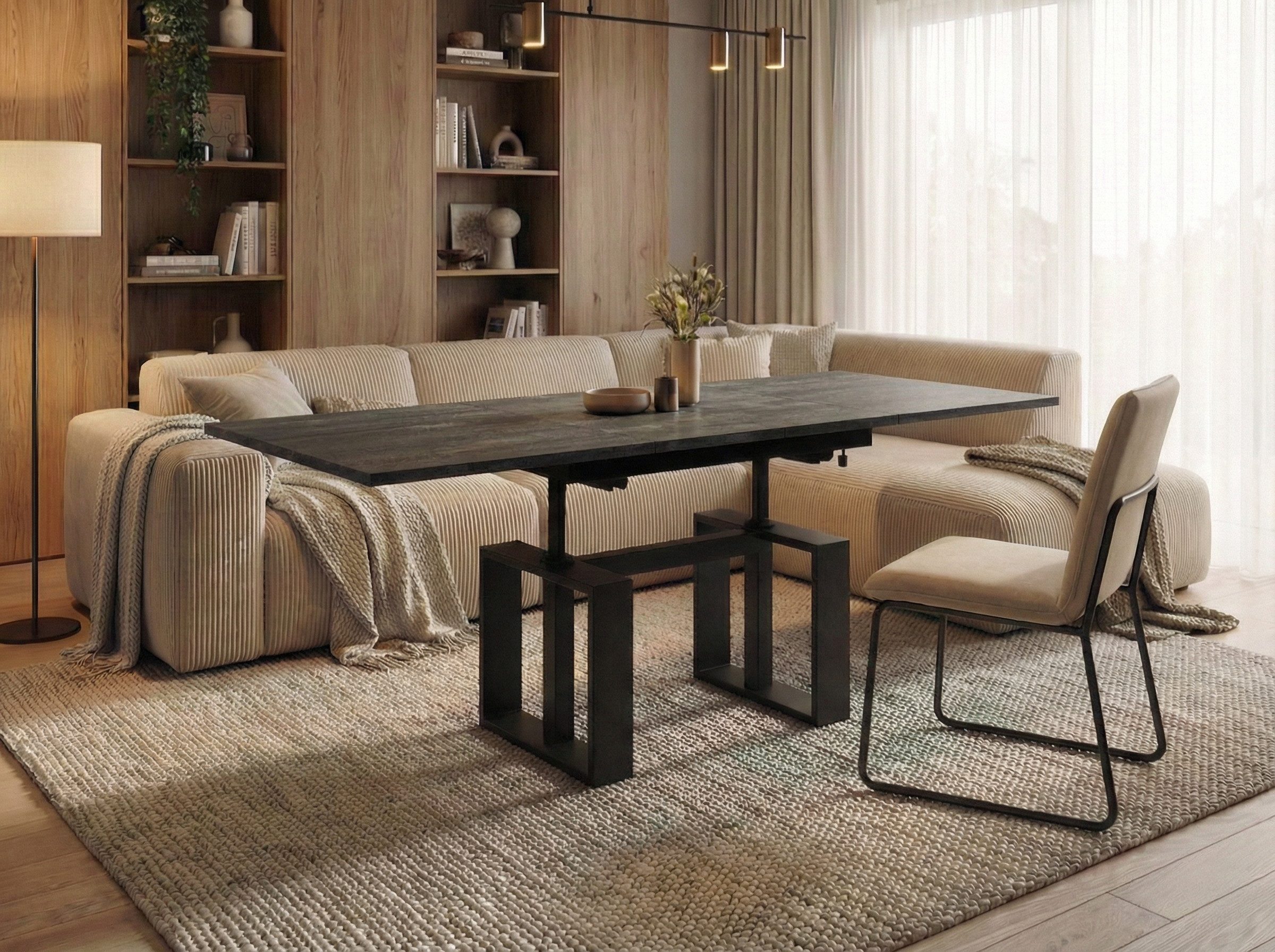 Endo-Moebel Couchtisch Empoli - ausziehbar 110-170cm und höhenverstellbar Doppellift Metall, Couch- & Esstisch, modern Design, Wohnzimmertisch, Multifunktionstisch