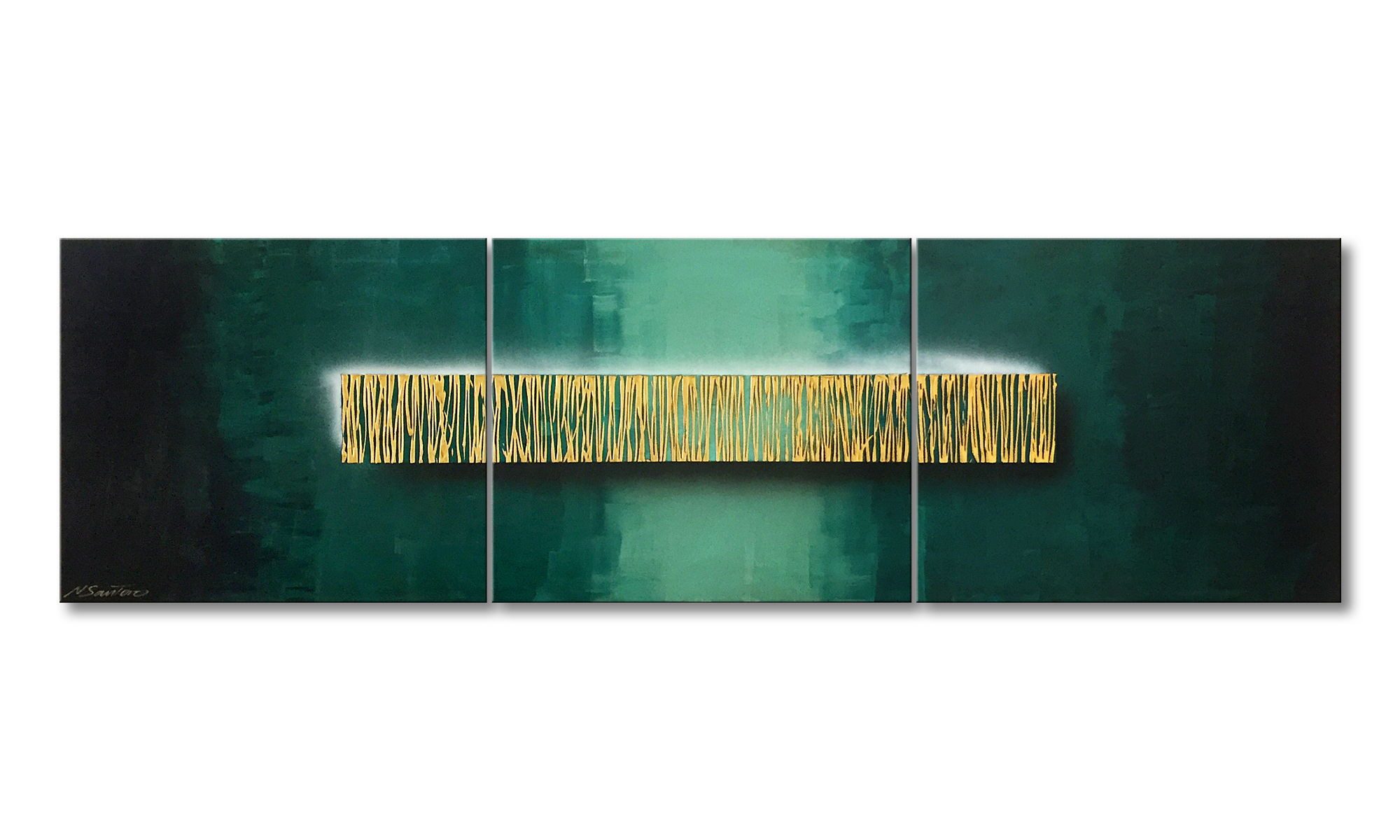 WandbilderXXL XXL-Wandbild Golden Way 210 x 60 cm, Abstraktes Gemälde, handgemaltes Unikat