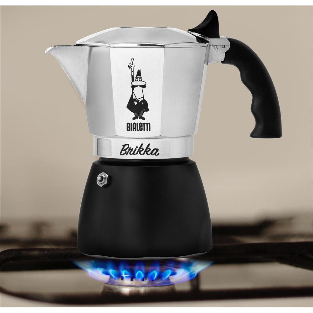 BIALETTI Espressokocher, 0,09l Kaffeekanne, Aluminium, für Gas-, Elektro- und Propan-Campingkocher, Silber/Schwarz